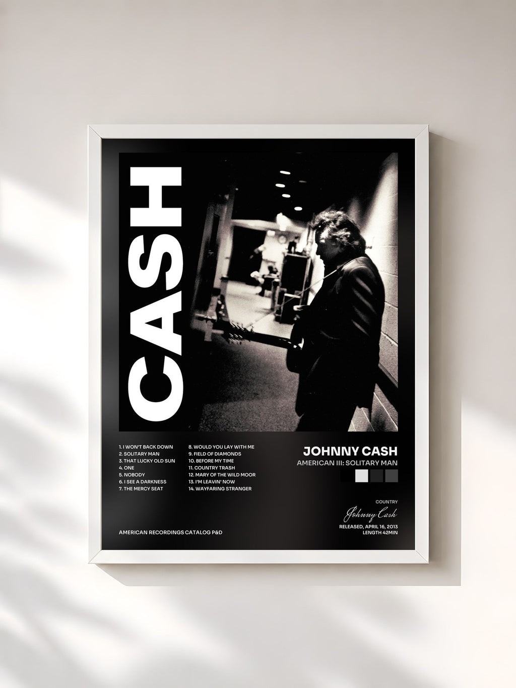 #blanc American III: Solitary Man di Johnny Cash in stampa incorniciata, cornice bianca, stampata e incorniciata in Francia