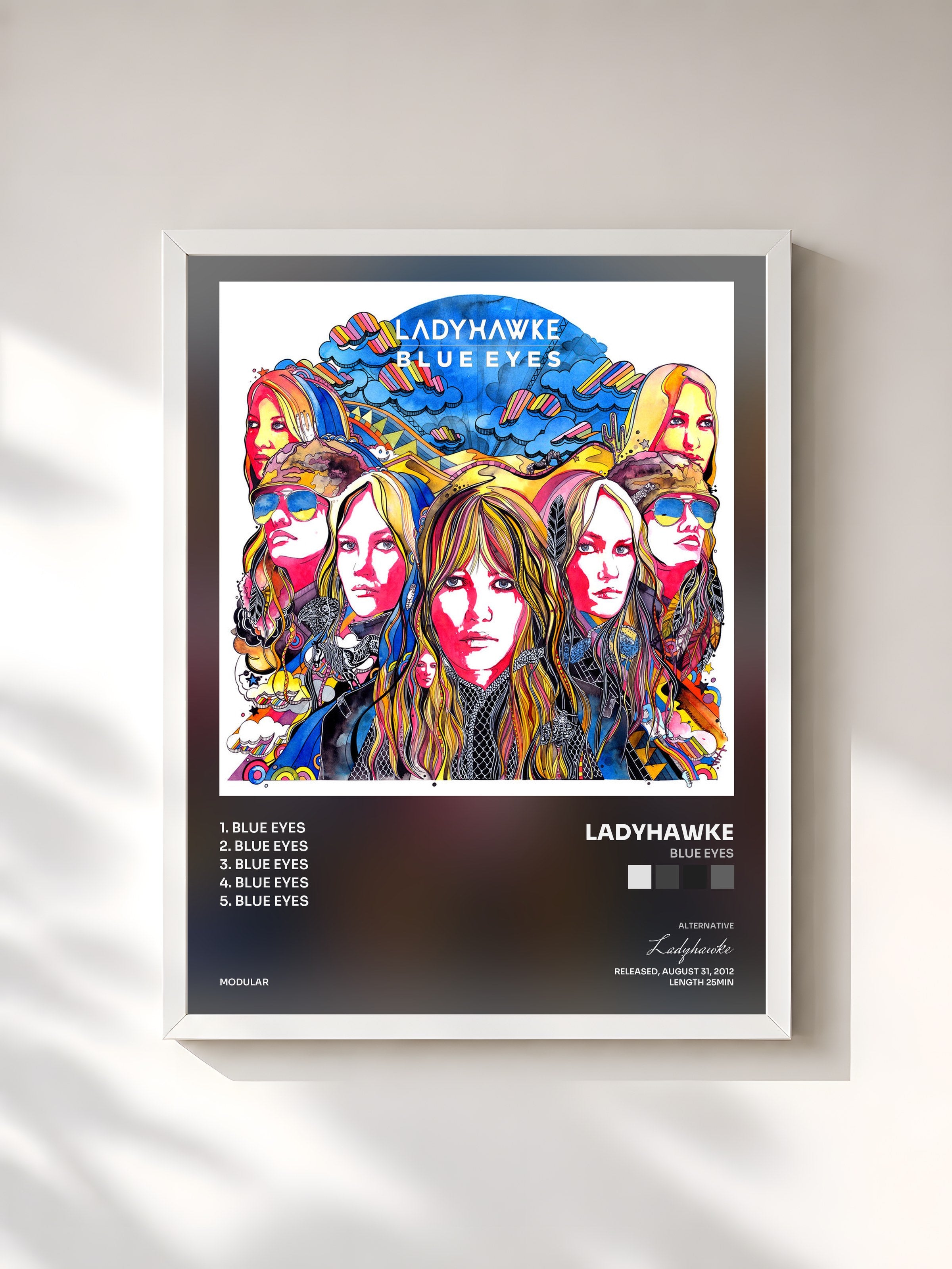 #blanc Tableau de l'album Blue Eyes de Ladyhawke, cadre blanc, imprimé et encadré en France