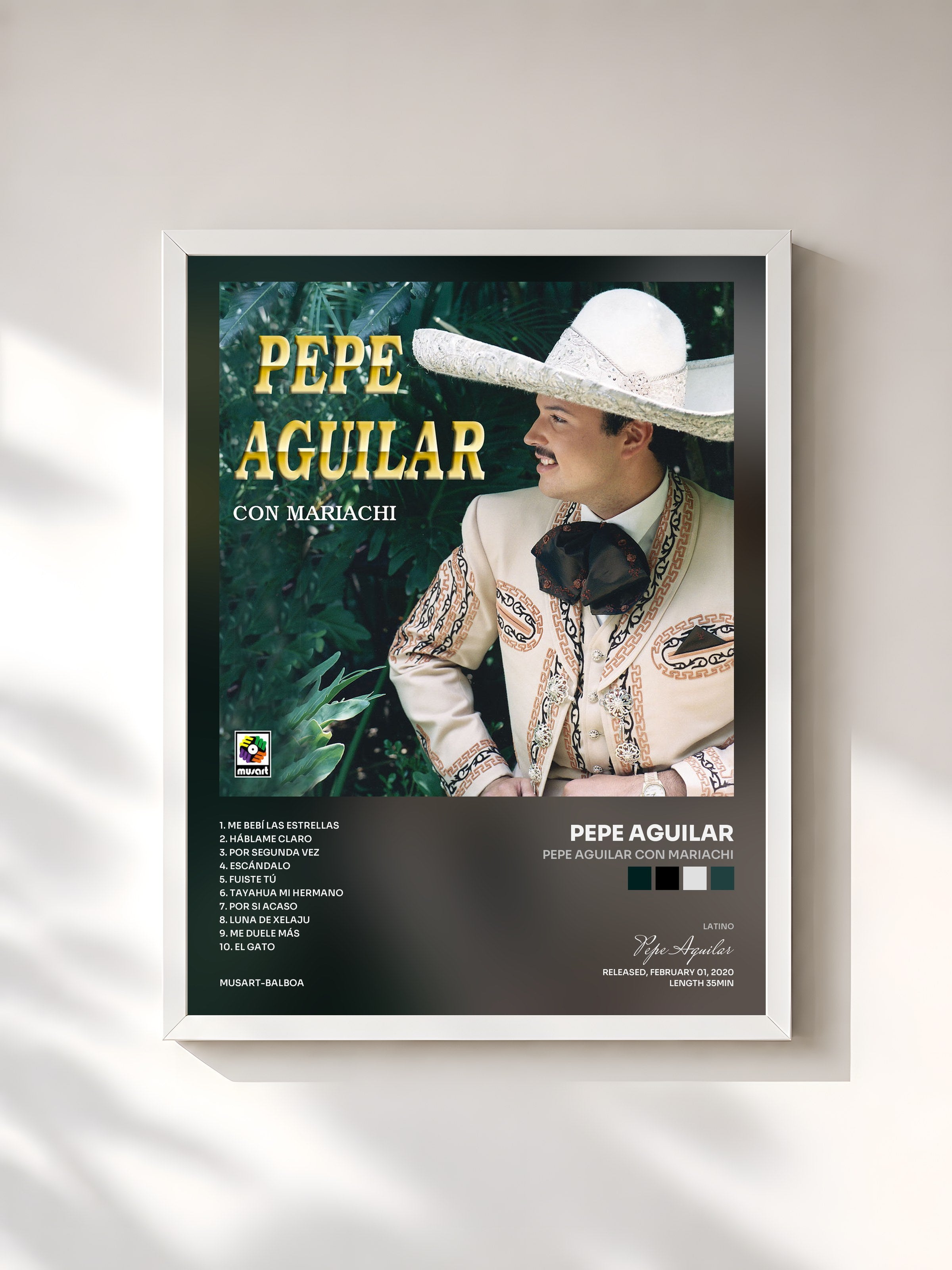 #blanc Tableau de l'album Pepe Aguilar Con Mariachi de Pepe Aguilar, cadre blanc, imprimé et encadré en France