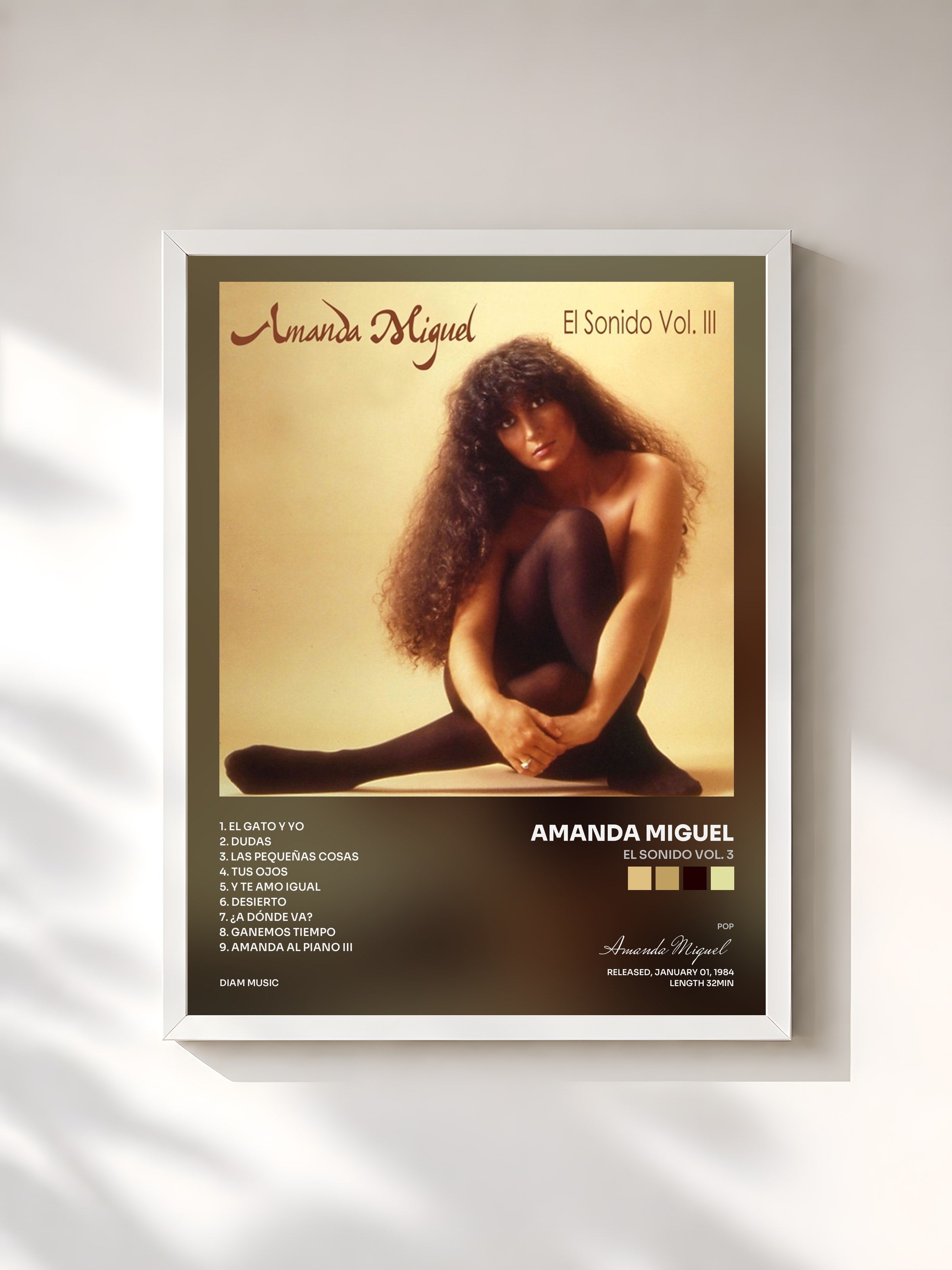 #blanc Tableau de l'album El Sonido Vol. 3 de Amanda Miguel, cadre blanc, imprimé et encadré en France