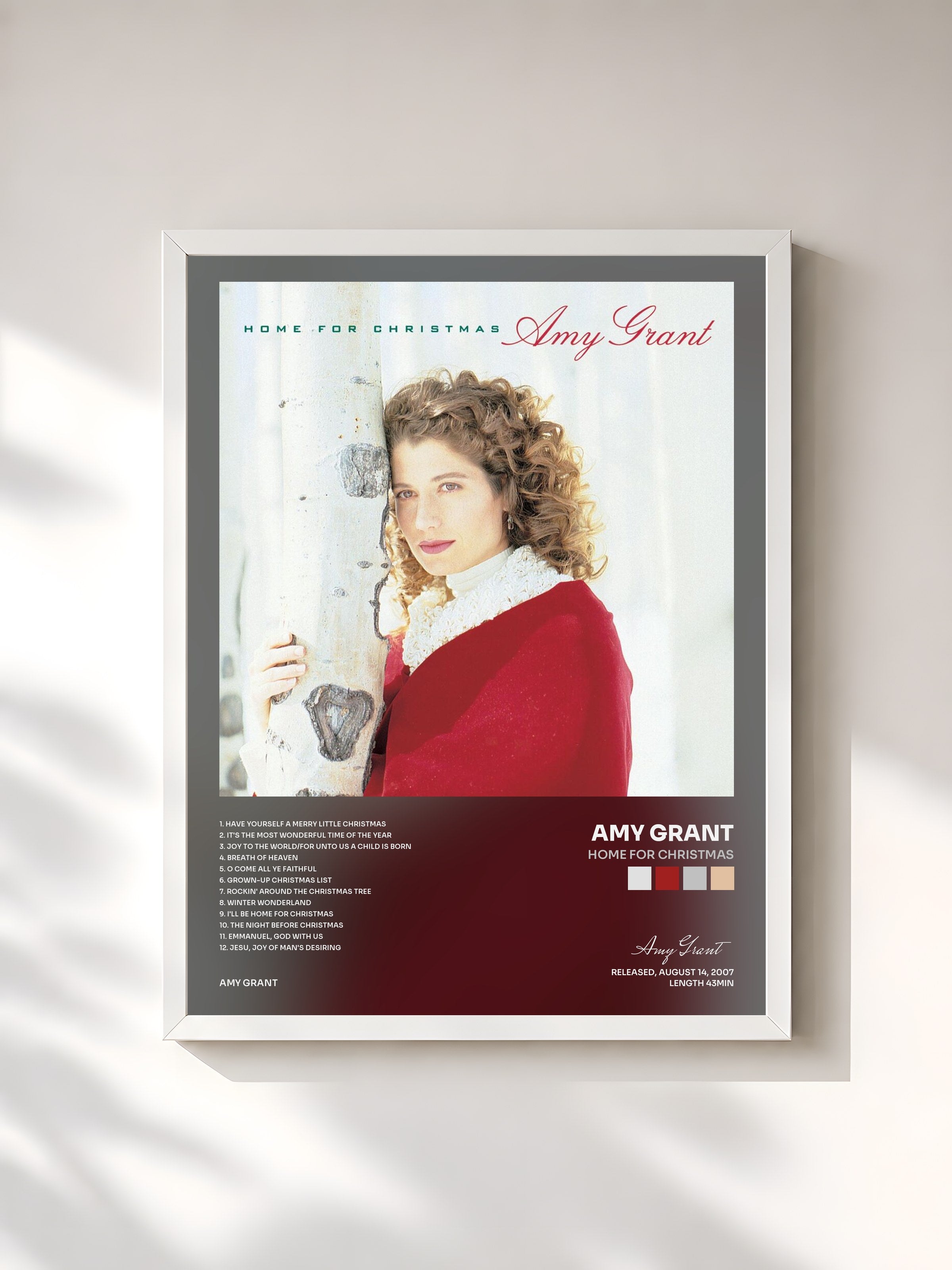 #blanc Tableau de l'album Home For Christmas de Amy Grant, cadre blanc, imprimé et encadré en France