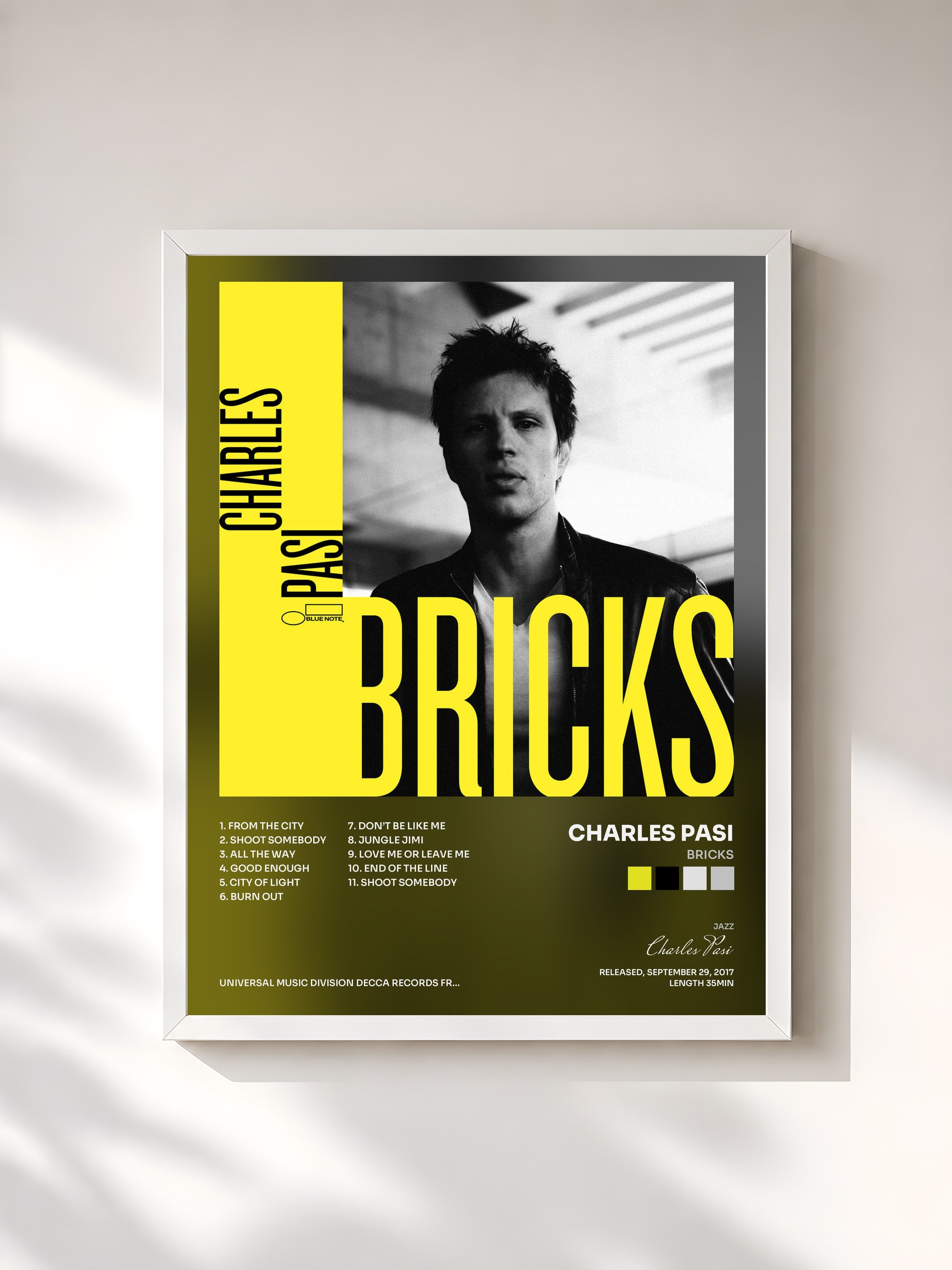 #blanc Tableau de l'album Bricks de Charles Pasi, cadre blanc, imprimé et encadré en France