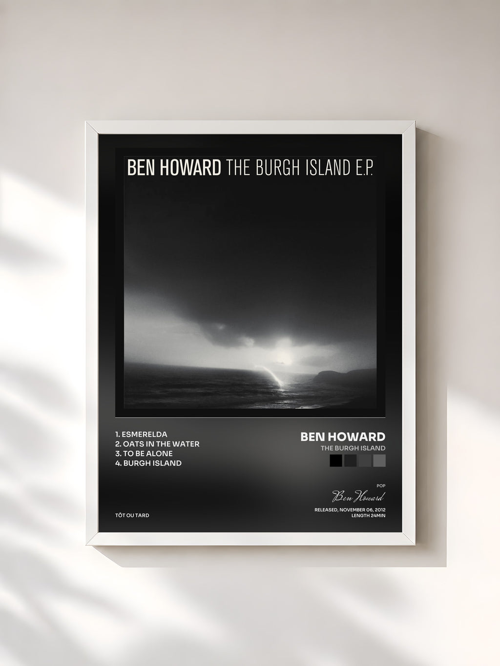#blanc Tableau de l'album The Burgh Island de Ben Howard, cadre blanc, imprimé et encadré en France