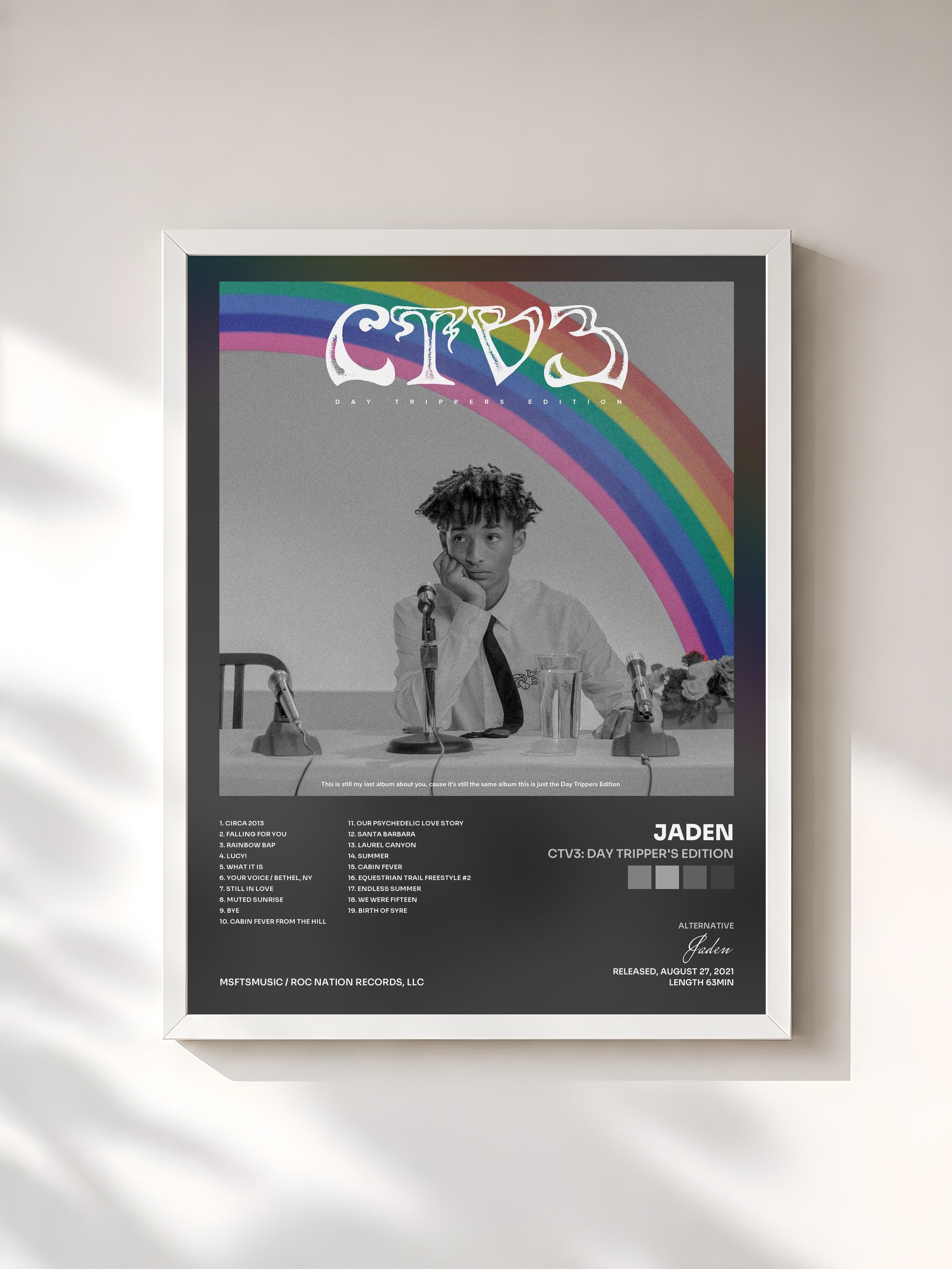 #blanc Tableau de l'album CTV3: Day Tripper's Edition de Jaden, cadre blanc, imprimé et encadré en France