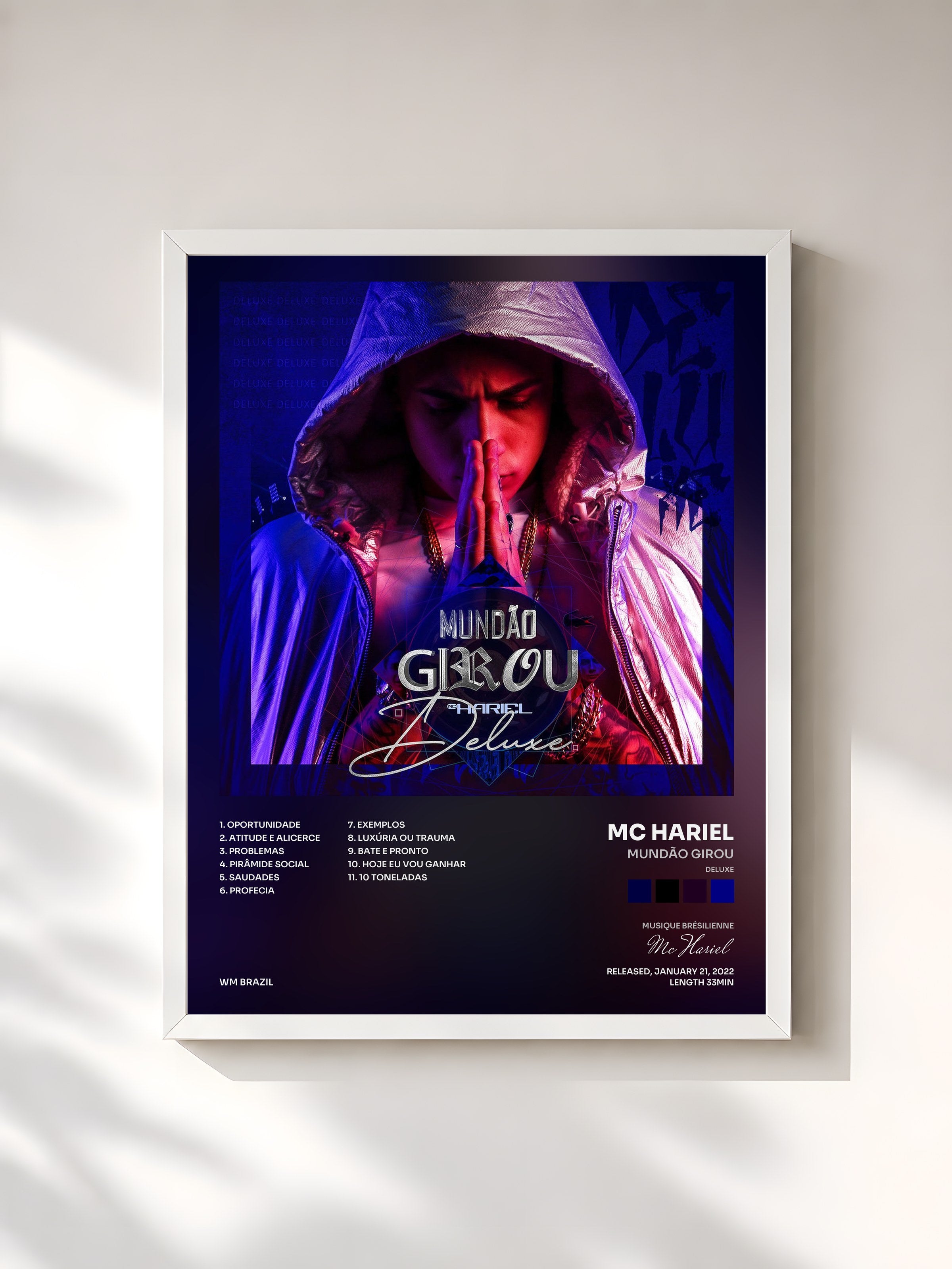 #blanc Tableau de l'album Mundão Girou (Deluxe) de Mc Hariel, cadre blanc, imprimé et encadré en France