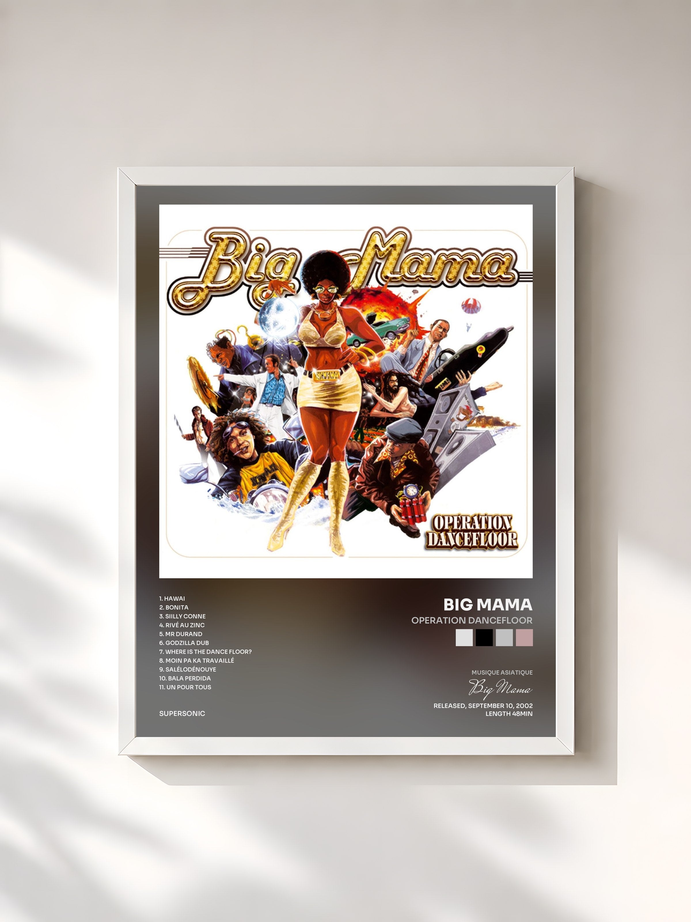 #blanc Tableau de l'album Operation dancefloor de Big Mama, cadre blanc, imprimé et encadré en France