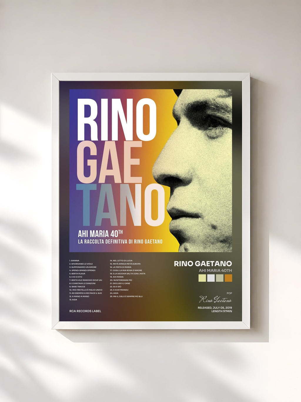 #blanc Ahi Maria 40th von Rino Gaetano als gerahmter Kunstdruck, weißer Rahmen, gedruckt und gerahmt in Frankreich