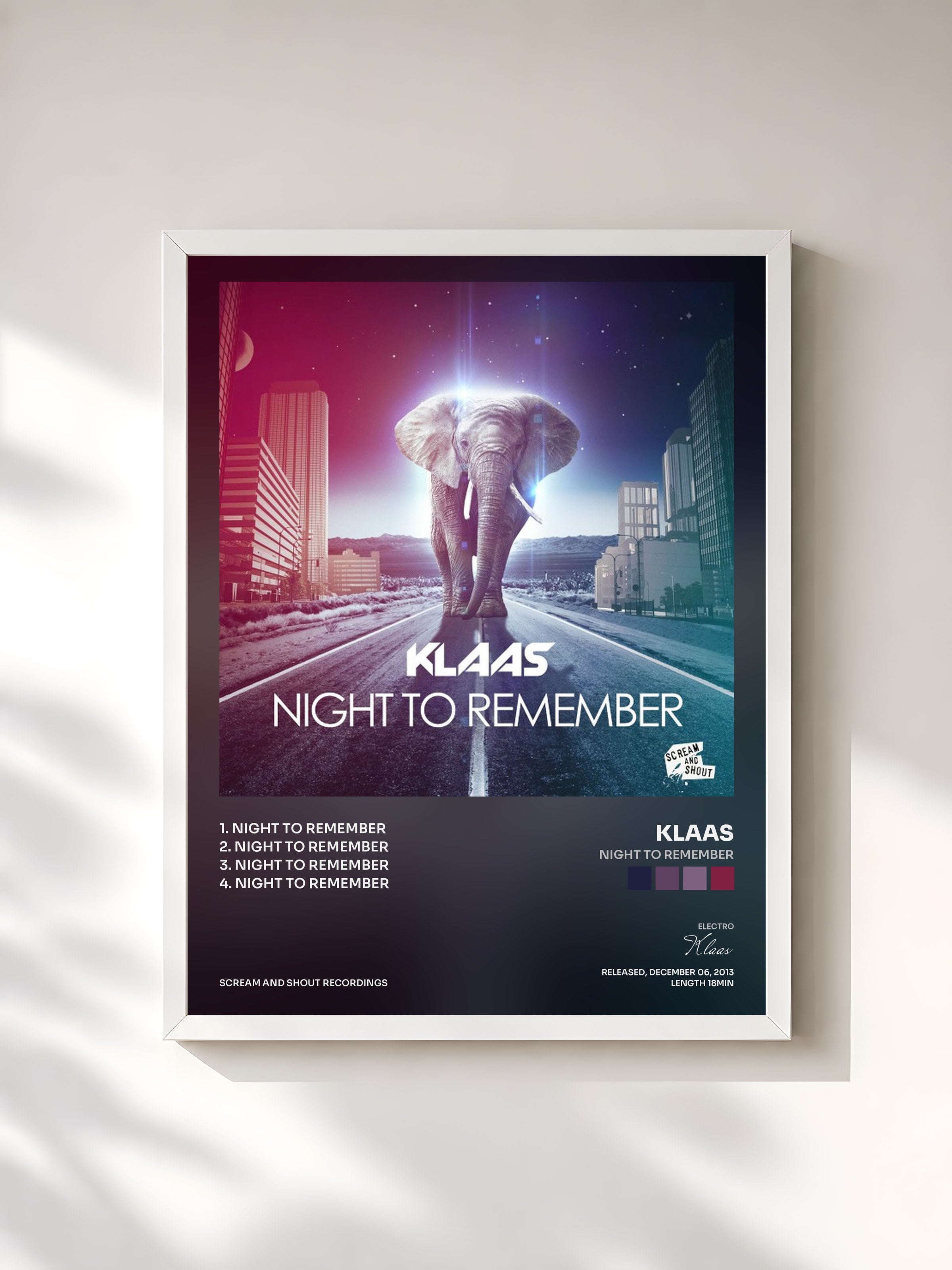 #blanc Tableau de l'album Night to Remember de Klaas, cadre blanc, imprimé et encadré en France