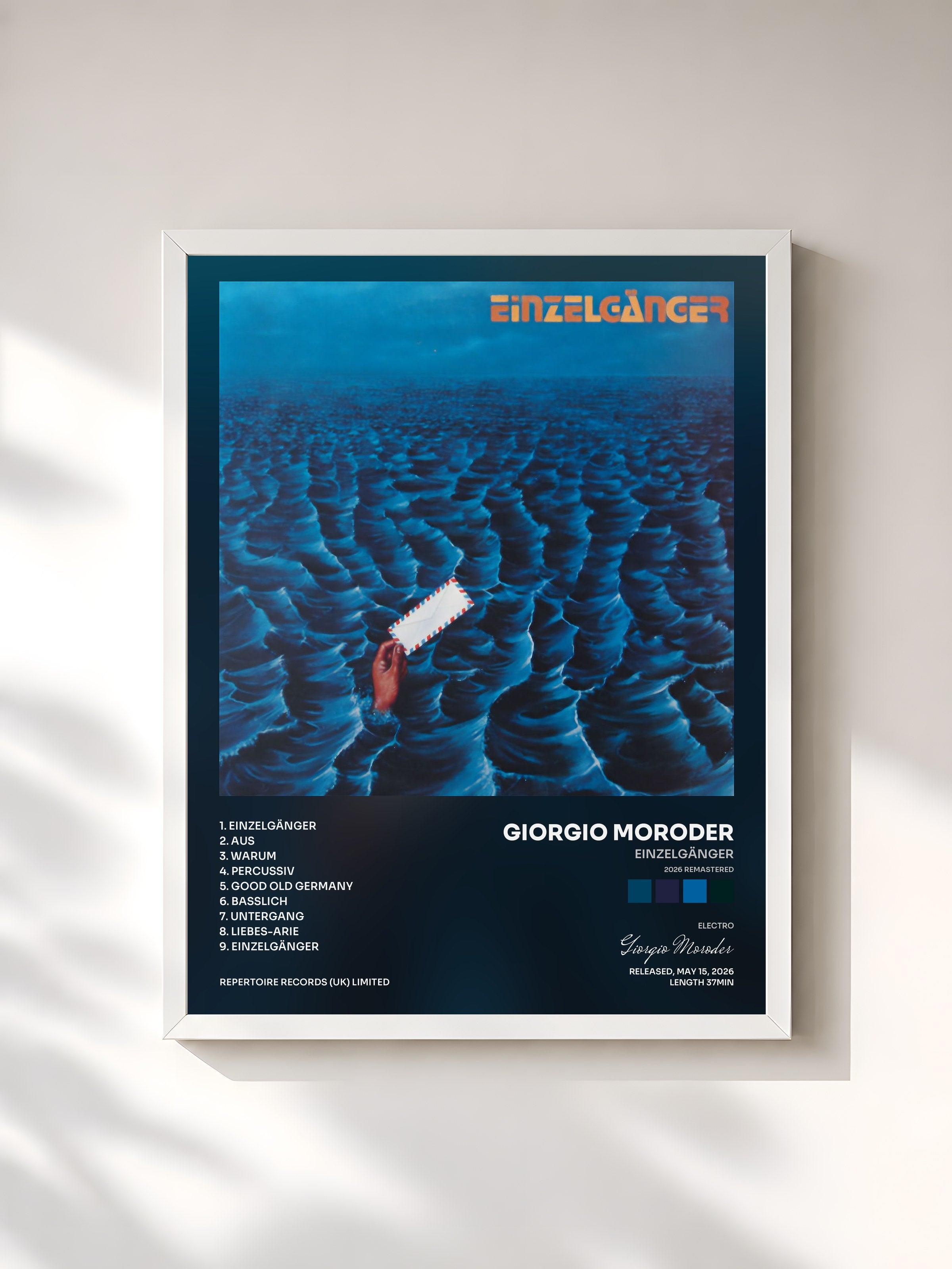#blanc Tableau de l'album Einzelgänger (2026 Remastered) de Giorgio Moroder, cadre blanc, imprimé et encadré en France