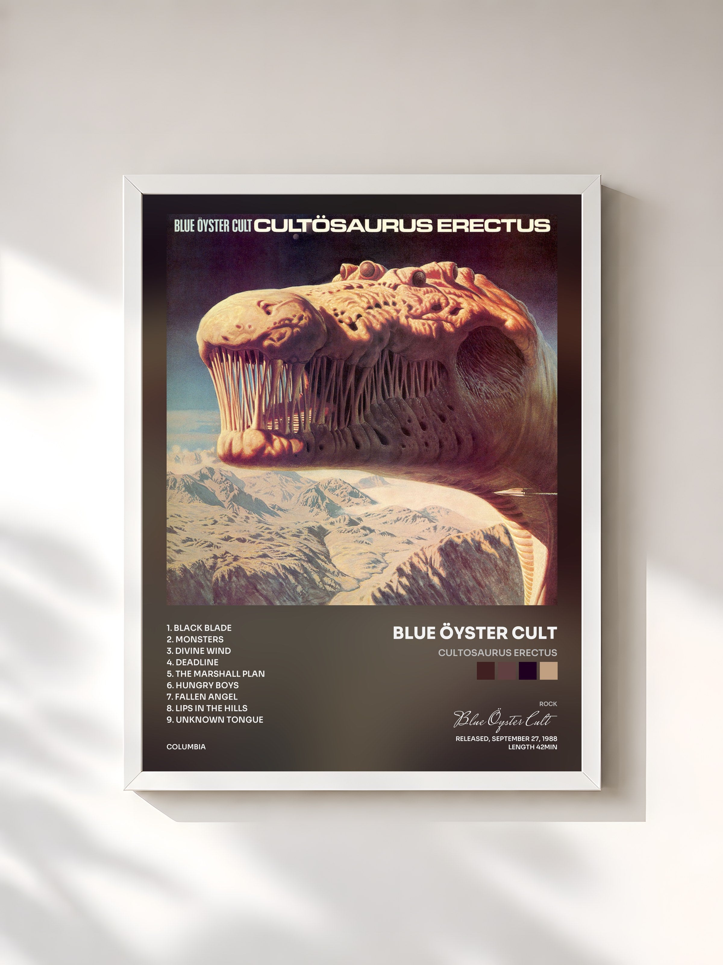 #blanc Tableau de l'album Cultosaurus Erectus de Blue Öyster Cult, cadre blanc, imprimé et encadré en France
