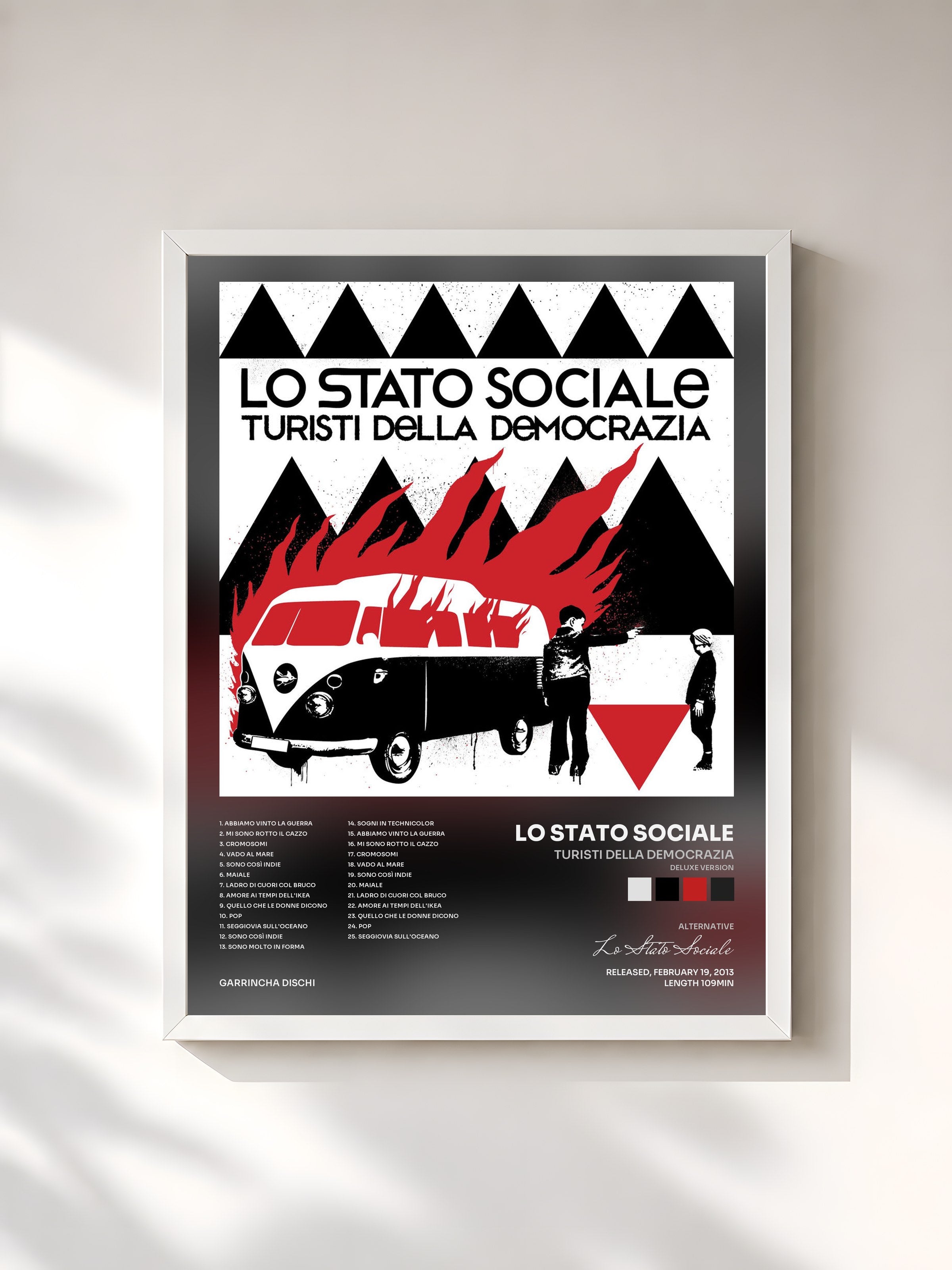 #blanc Tableau de l'album Turisti della democrazia (Deluxe Version) de Lo Stato Sociale, cadre blanc, imprimé et encadré en France