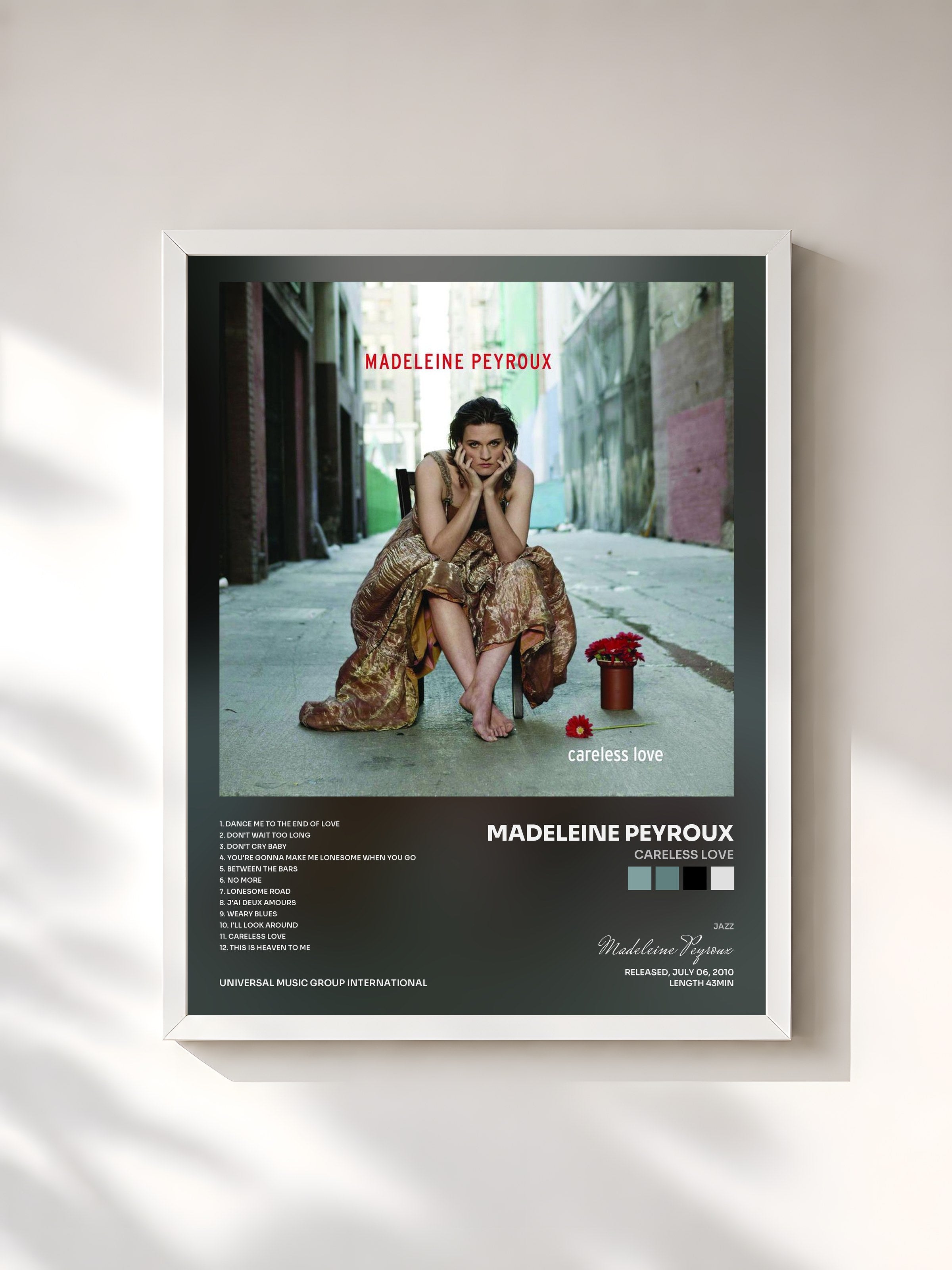 #blanc Tableau de l'album Careless Love de Madeleine Peyroux, cadre blanc, imprimé et encadré en France