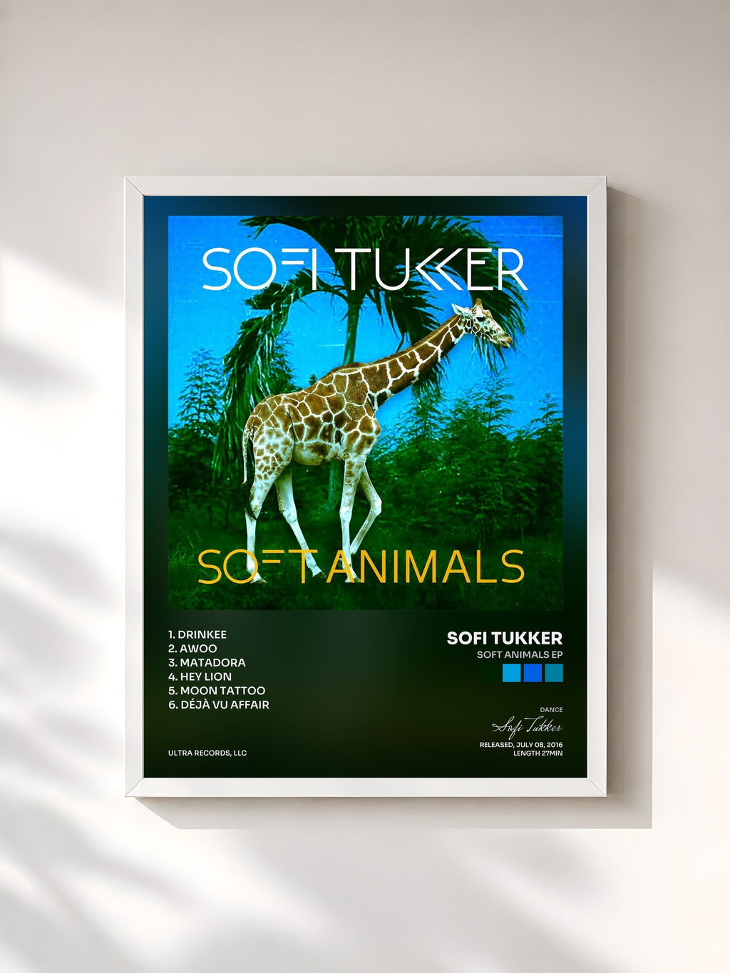 #blanc Soft Animals EP de Sofi Tukker en lámina enmarcada, marco blanco, impresa y enmarcada en Francia