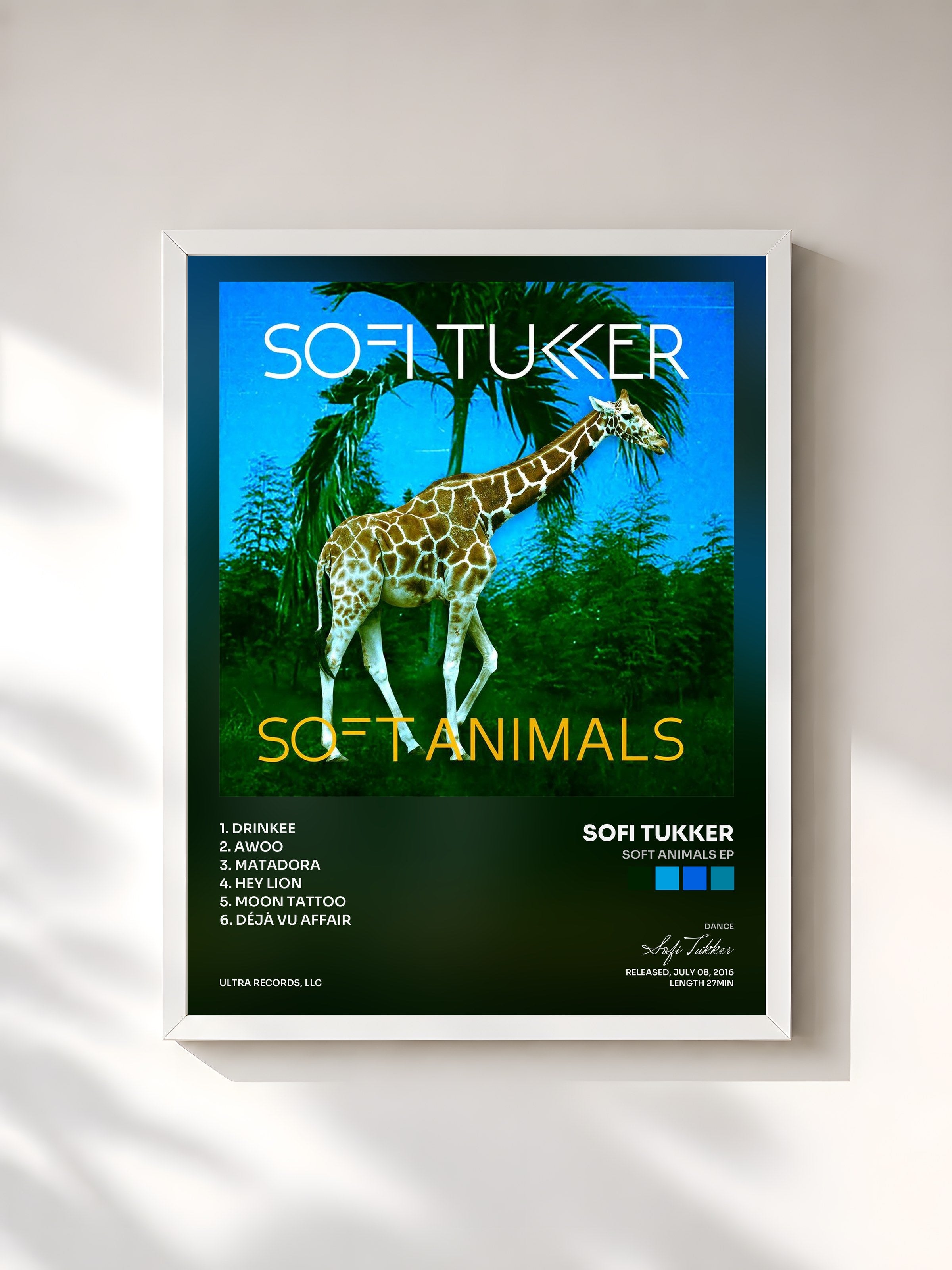 #blanc Tableau de l'album Soft Animals EP de Sofi Tukker, cadre blanc, imprimé et encadré en France