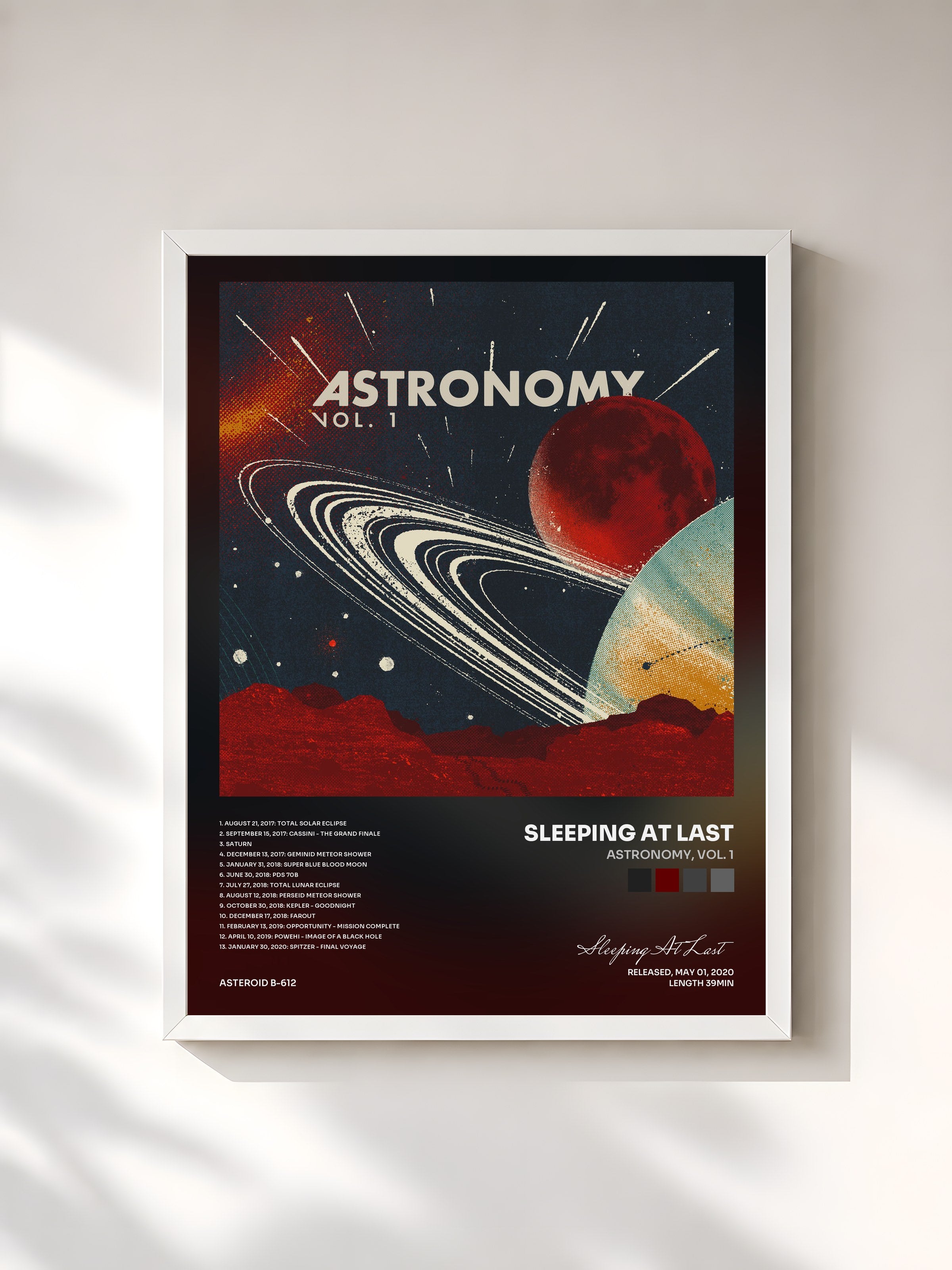 #blanc Tableau de l'album Astronomy, Vol. 1 de Sleeping At Last, cadre blanc, imprimé et encadré en France
