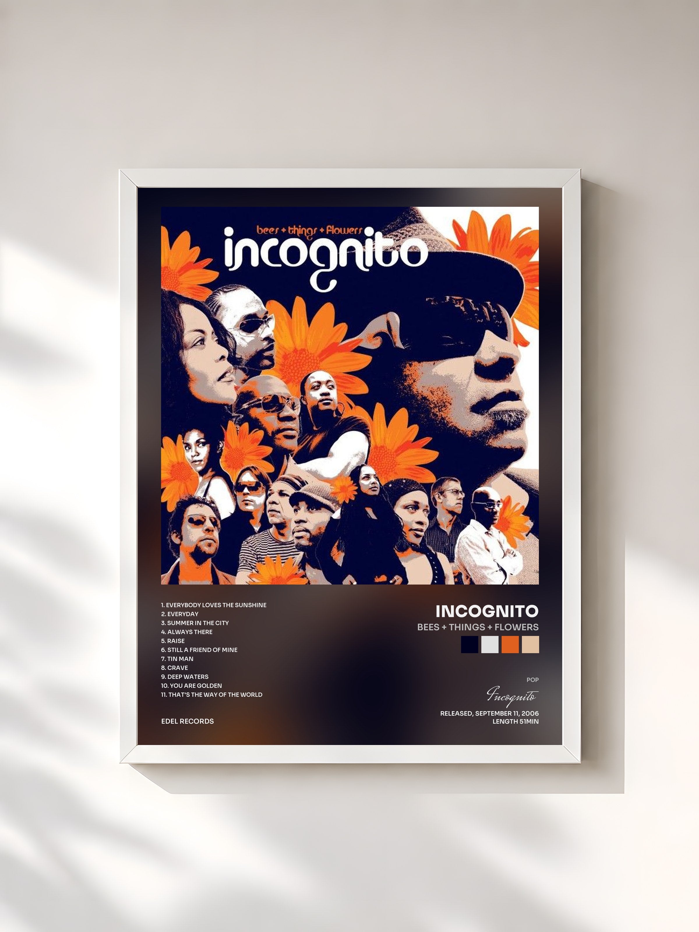 #blanc Tableau de l'album Bees + Things + Flowers de Incognito, cadre blanc, imprimé et encadré en France