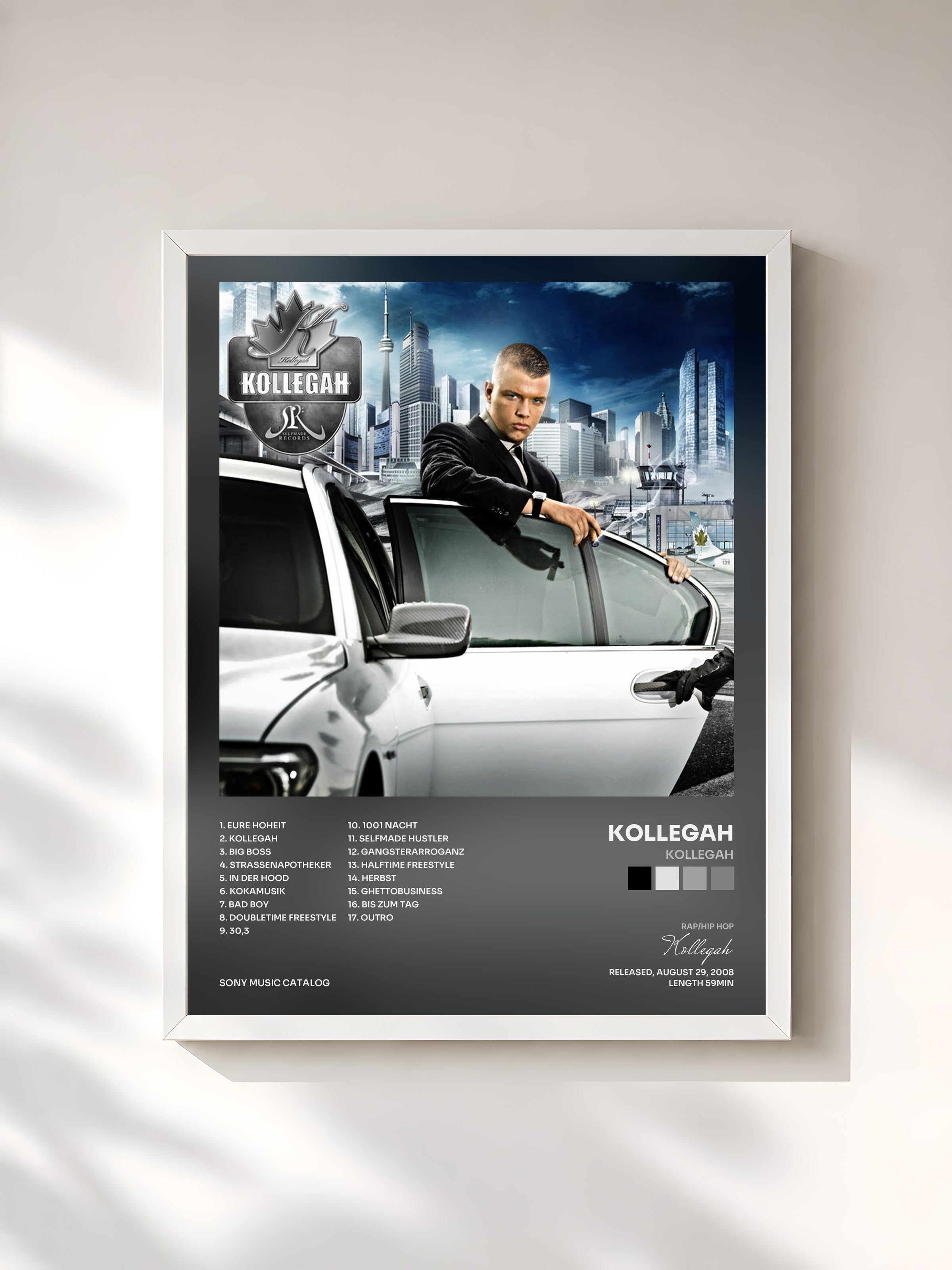 #blanc Tableau de l'album Kollegah de Kollegah, cadre blanc, imprimé et encadré en France