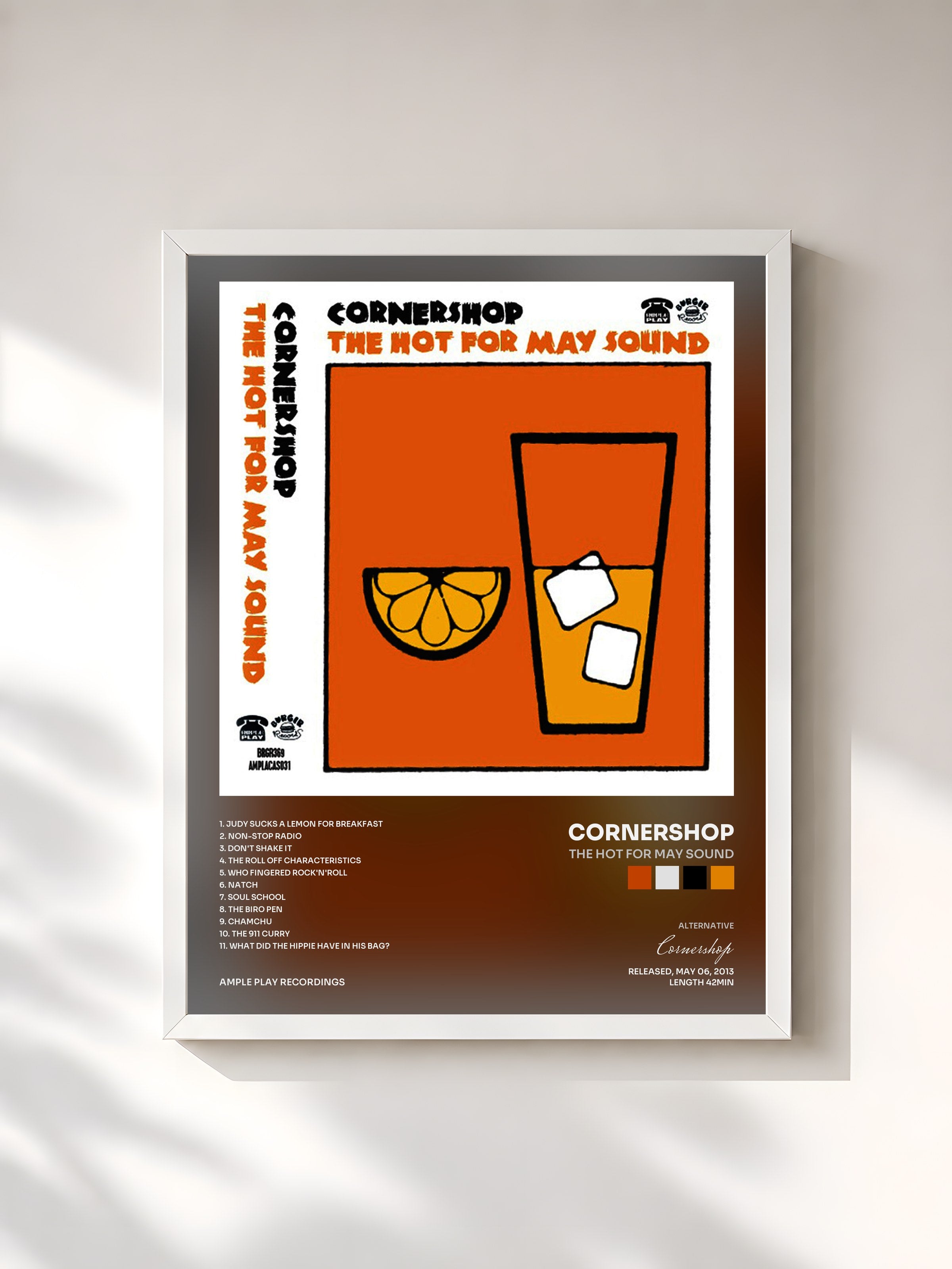 #blanc Tableau de l'album The Hot for May Sound de Cornershop, cadre blanc, imprimé et encadré en France
