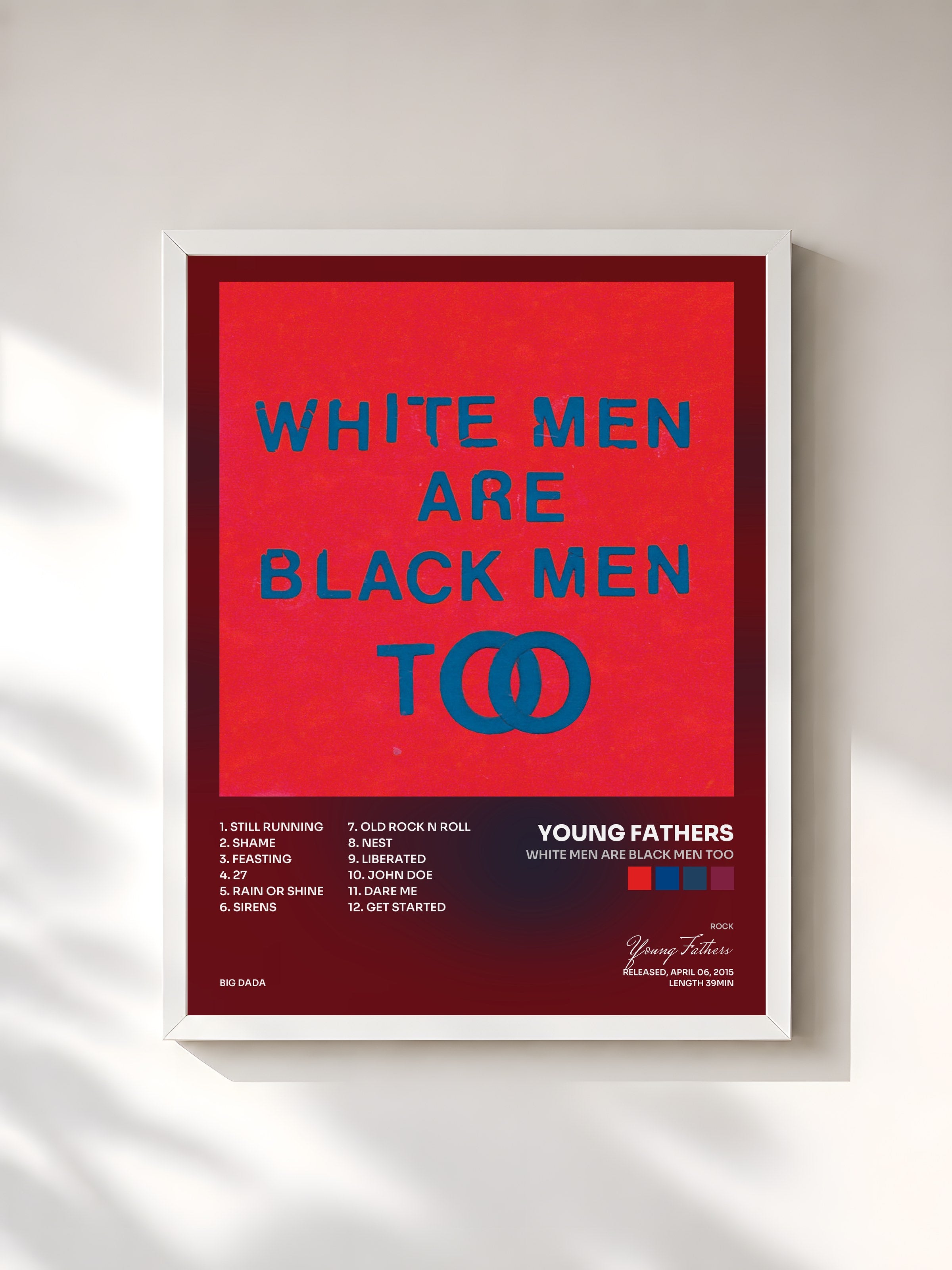 #blanc Tableau de l'album White Men Are Black Men Too de Young Fathers, cadre blanc, imprimé et encadré en France