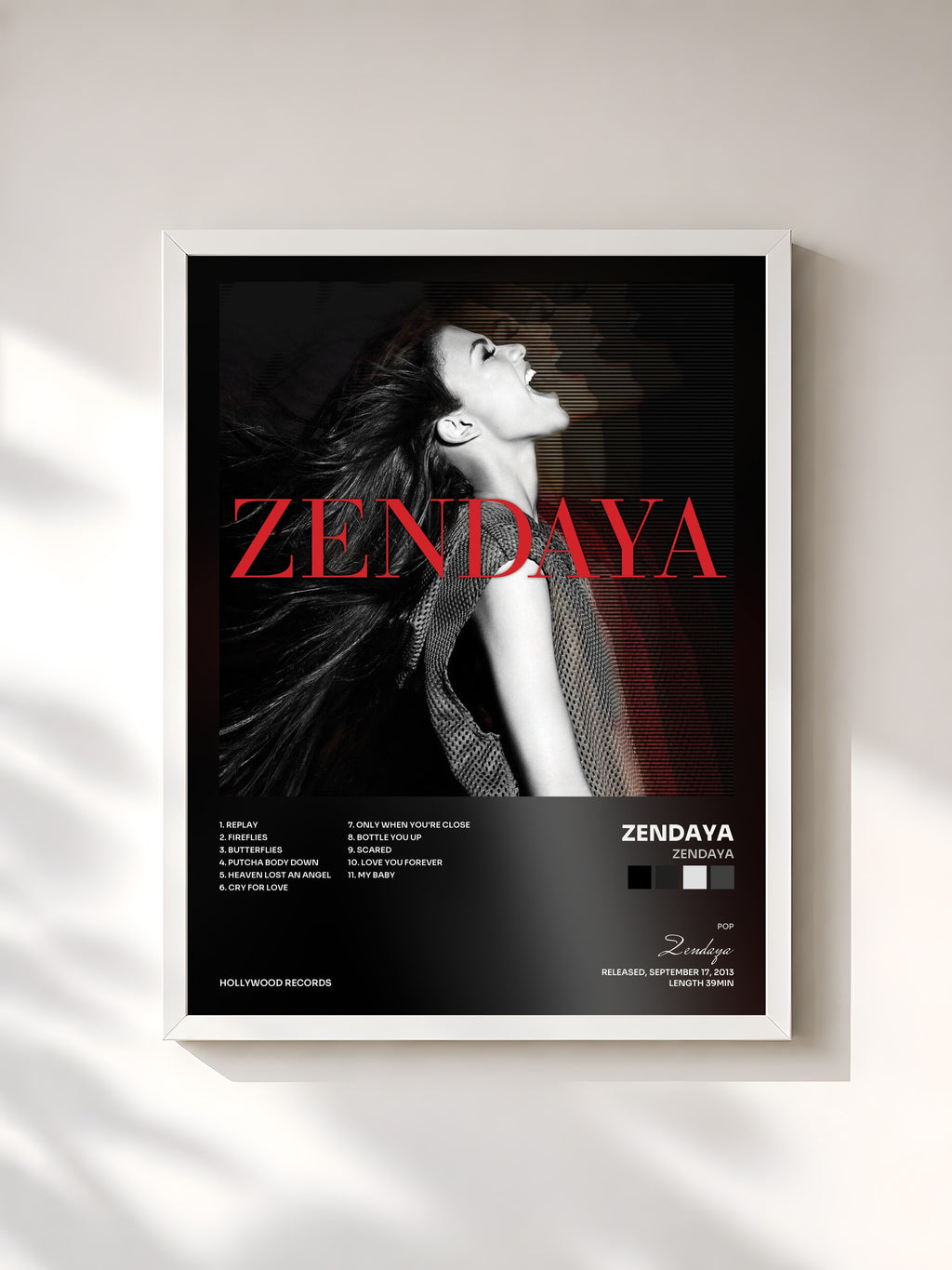 #blanc Tableau de l'album Zendaya de Zendaya, cadre blanc, imprimé et encadré en France
