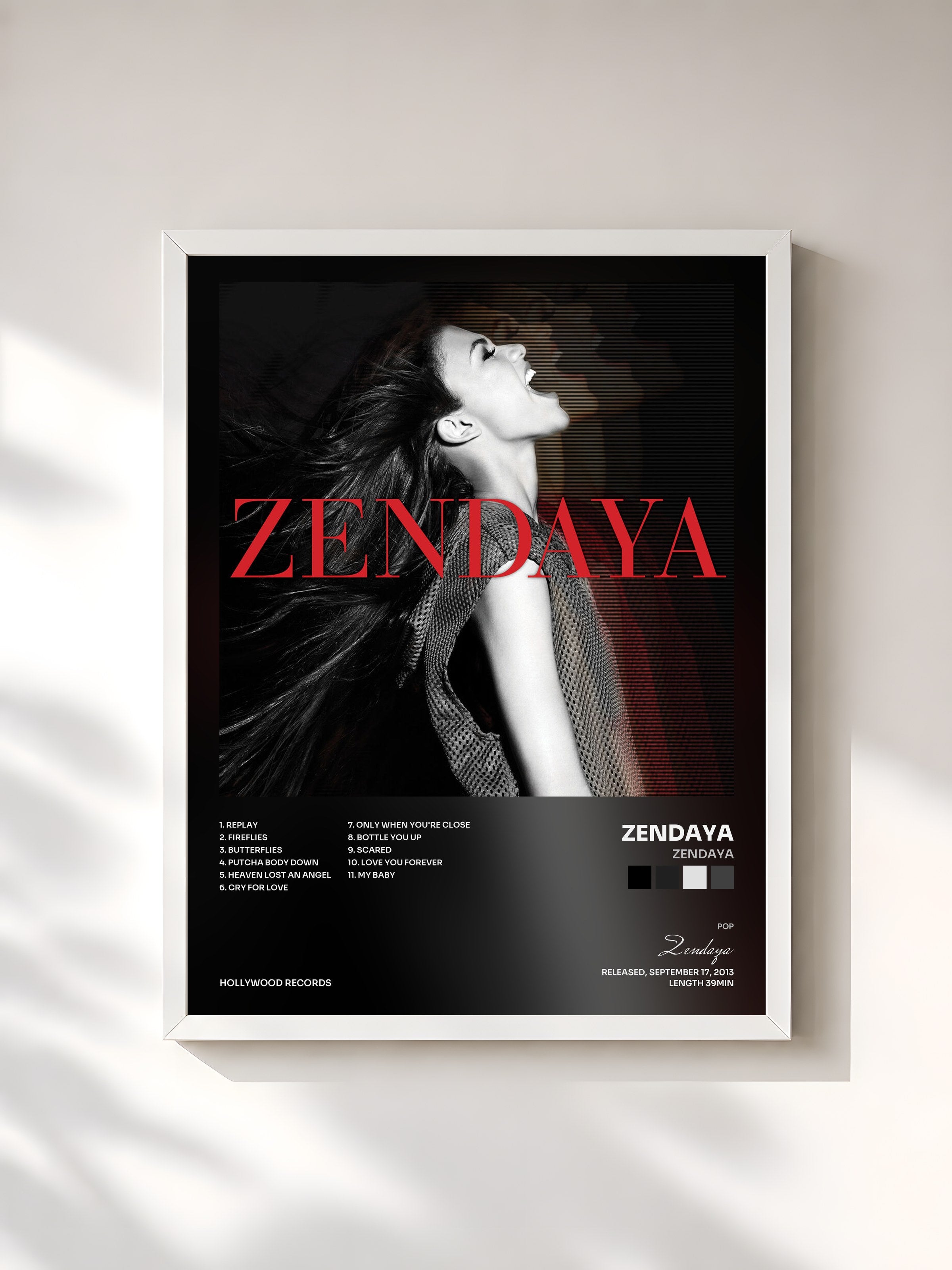 #blanc Tableau de l'album Zendaya de Zendaya, cadre blanc, imprimé et encadré en France