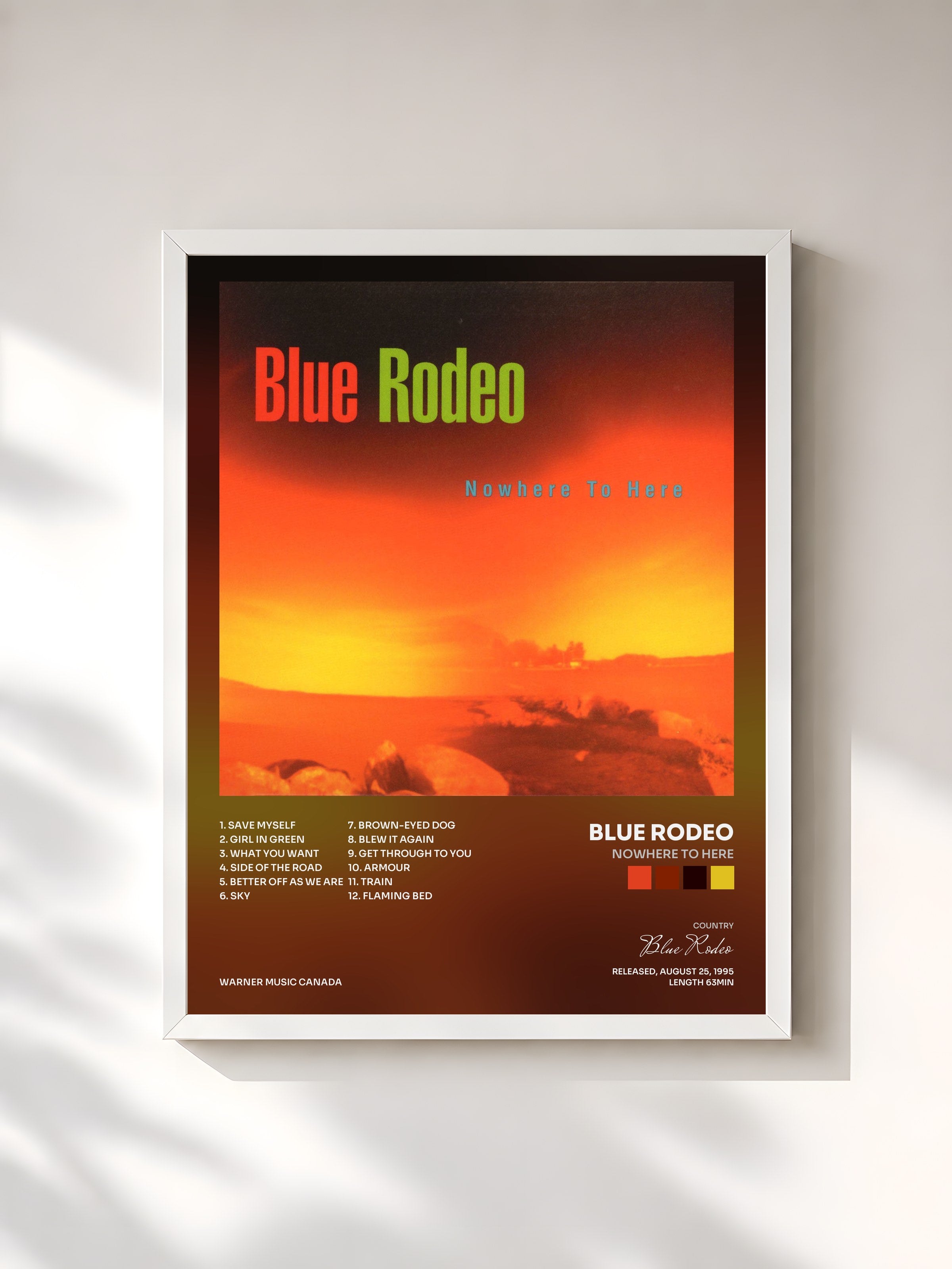#blanc Tableau de l'album Nowhere to Here de Blue Rodeo, cadre blanc, imprimé et encadré en France