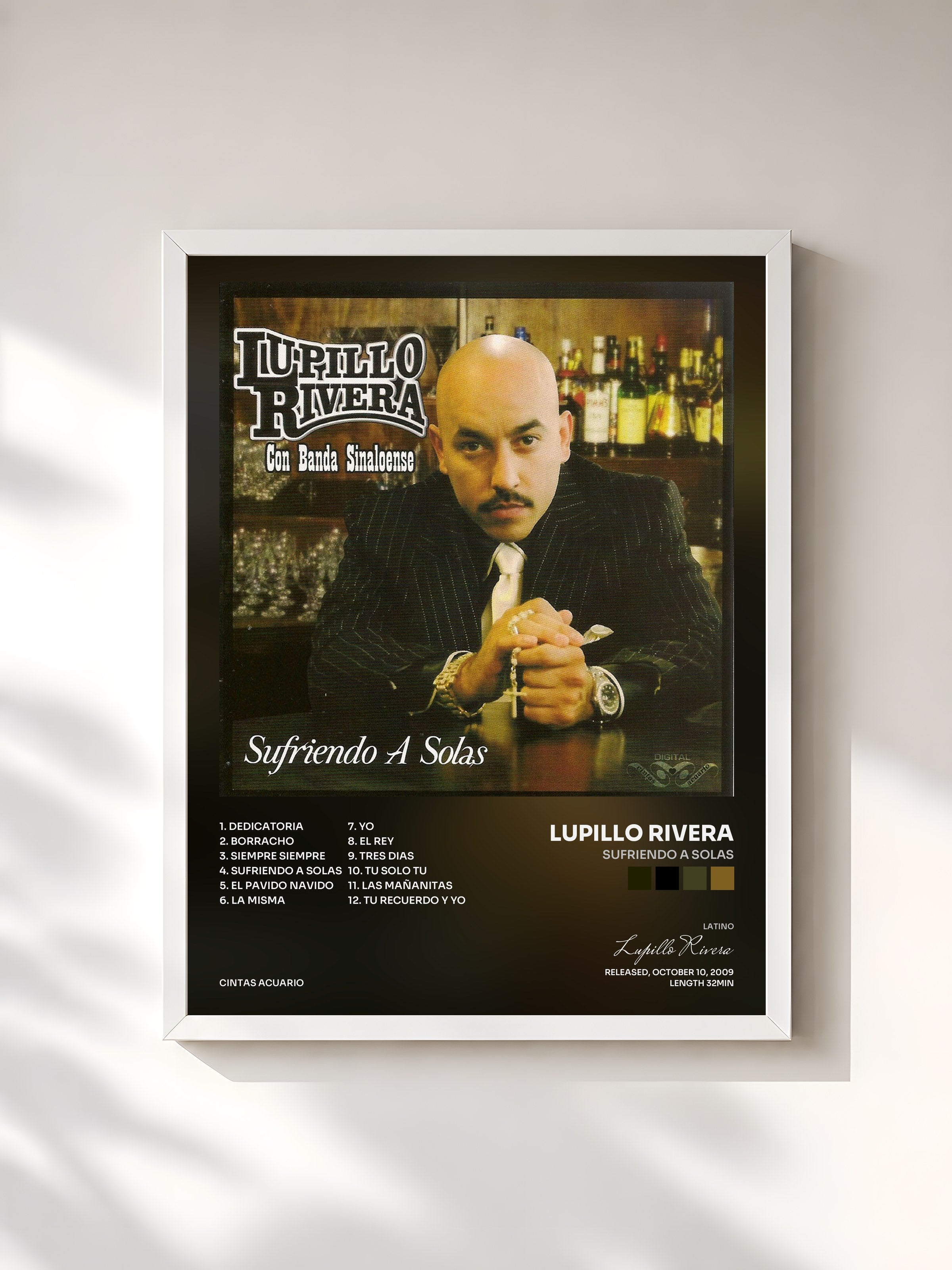 #blanc Tableau de l'album Sufriendo a Solas de Lupillo Rivera, cadre blanc, imprimé et encadré en France
