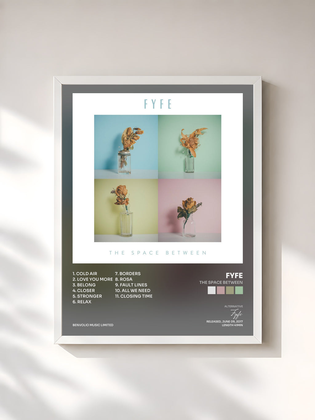 #blanc Tableau de l'album The Space Between de Fyfe, cadre blanc, imprimé et encadré en France