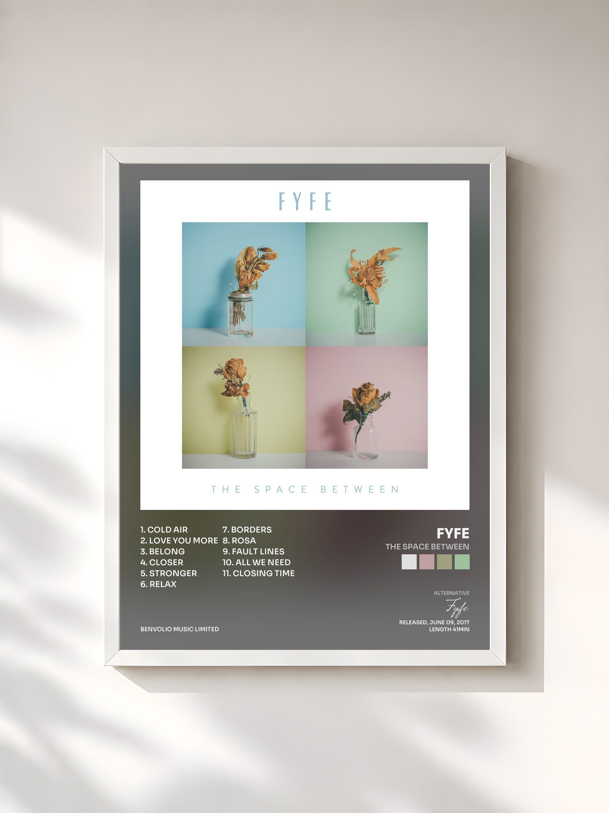 #blanc Tableau de l'album The Space Between de Fyfe, cadre blanc, imprimé et encadré en France