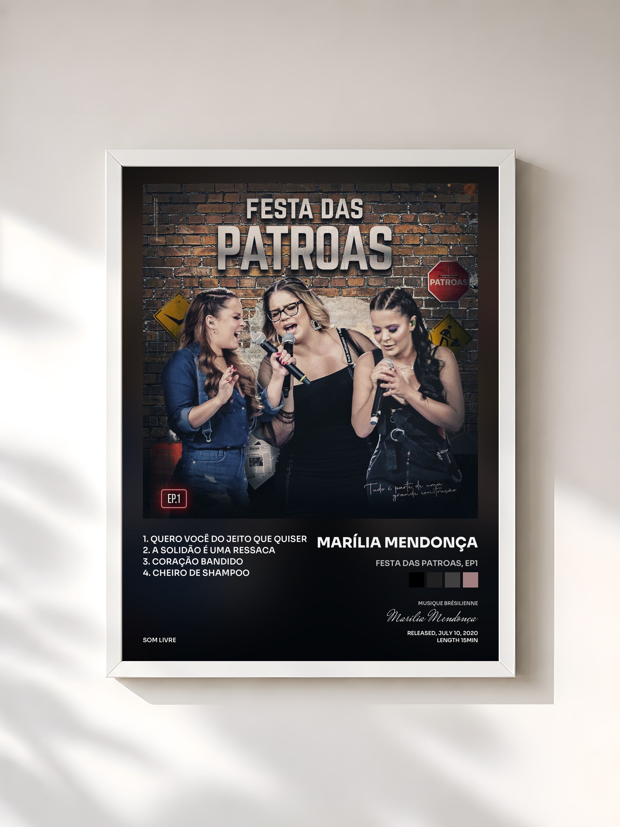 #blanc Tableau de l'album Festa das Patroas, EP1 de Marília Mendonça, cadre blanc, imprimé et encadré en France