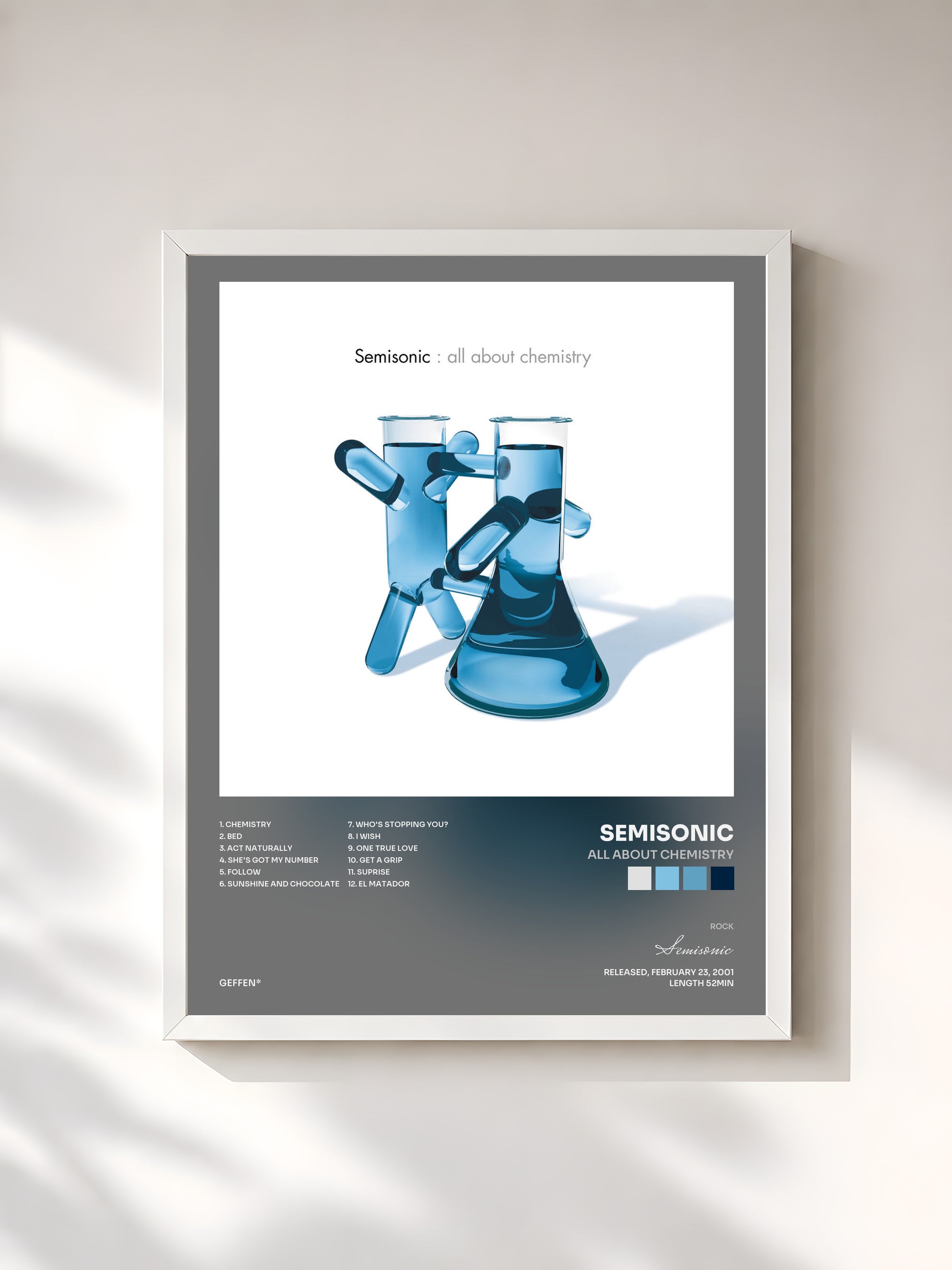 #blanc Tableau de l'album All About Chemistry de Semisonic, cadre blanc, imprimé et encadré en France