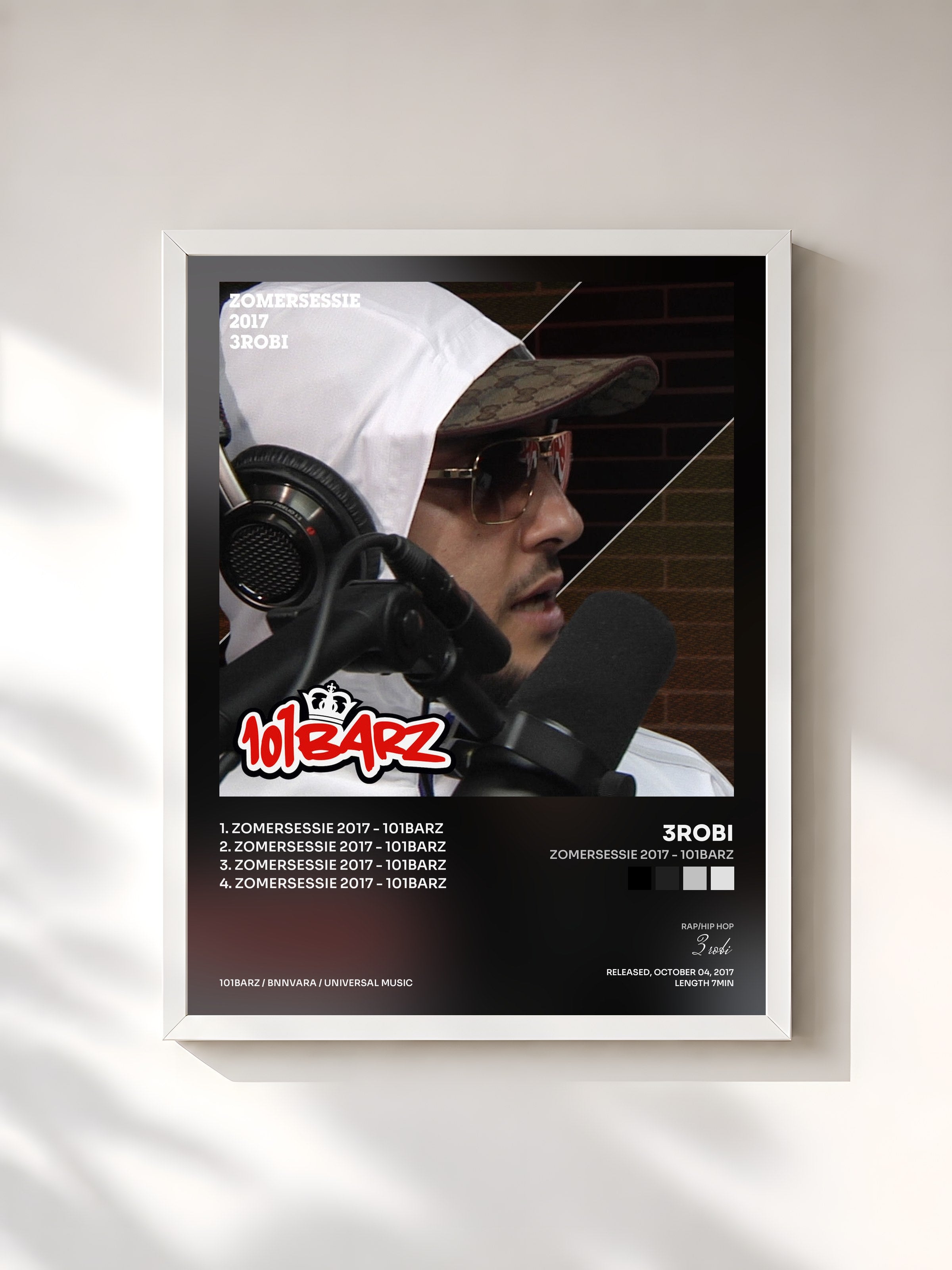 #blanc Tableau de l'album Zomersessie 2017 - 101Barz de 3robi, cadre blanc, imprimé et encadré en France