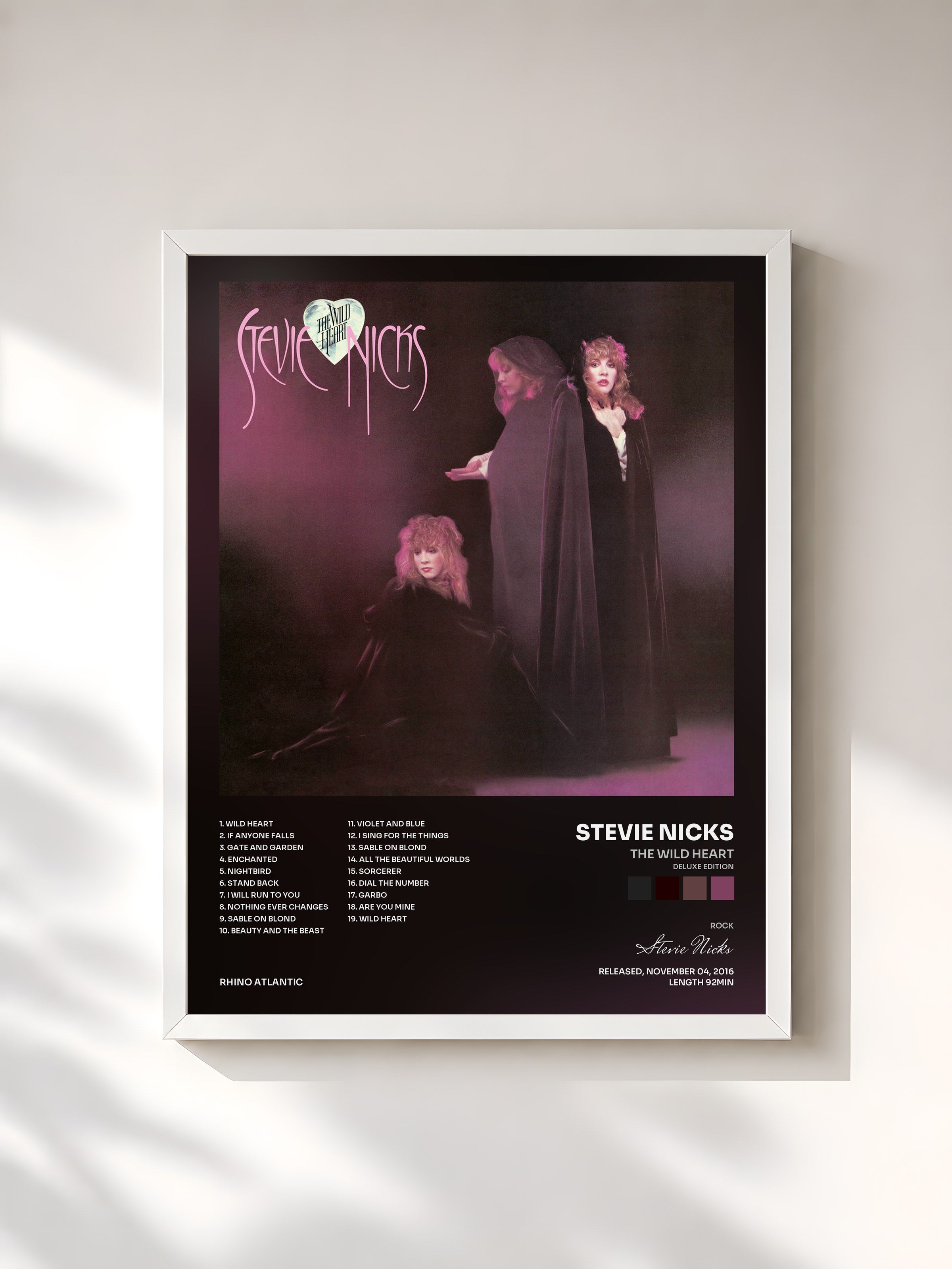 #blanc Tableau de l'album The Wild Heart (Deluxe Edition) de Stevie Nicks, cadre blanc, imprimé et encadré en France