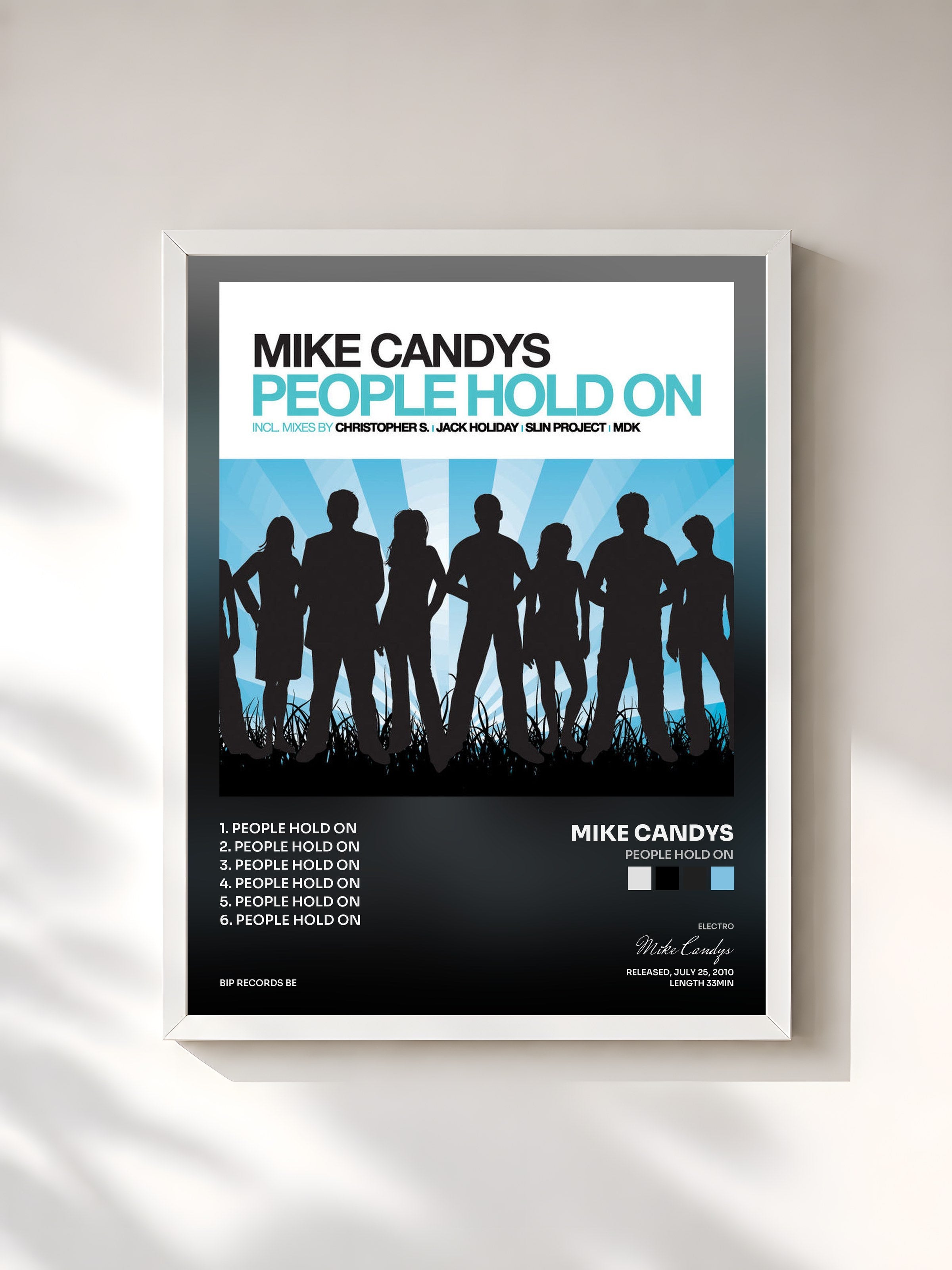 #blanc Tableau de l'album People Hold On de Mike Candys, cadre blanc, imprimé et encadré en France
