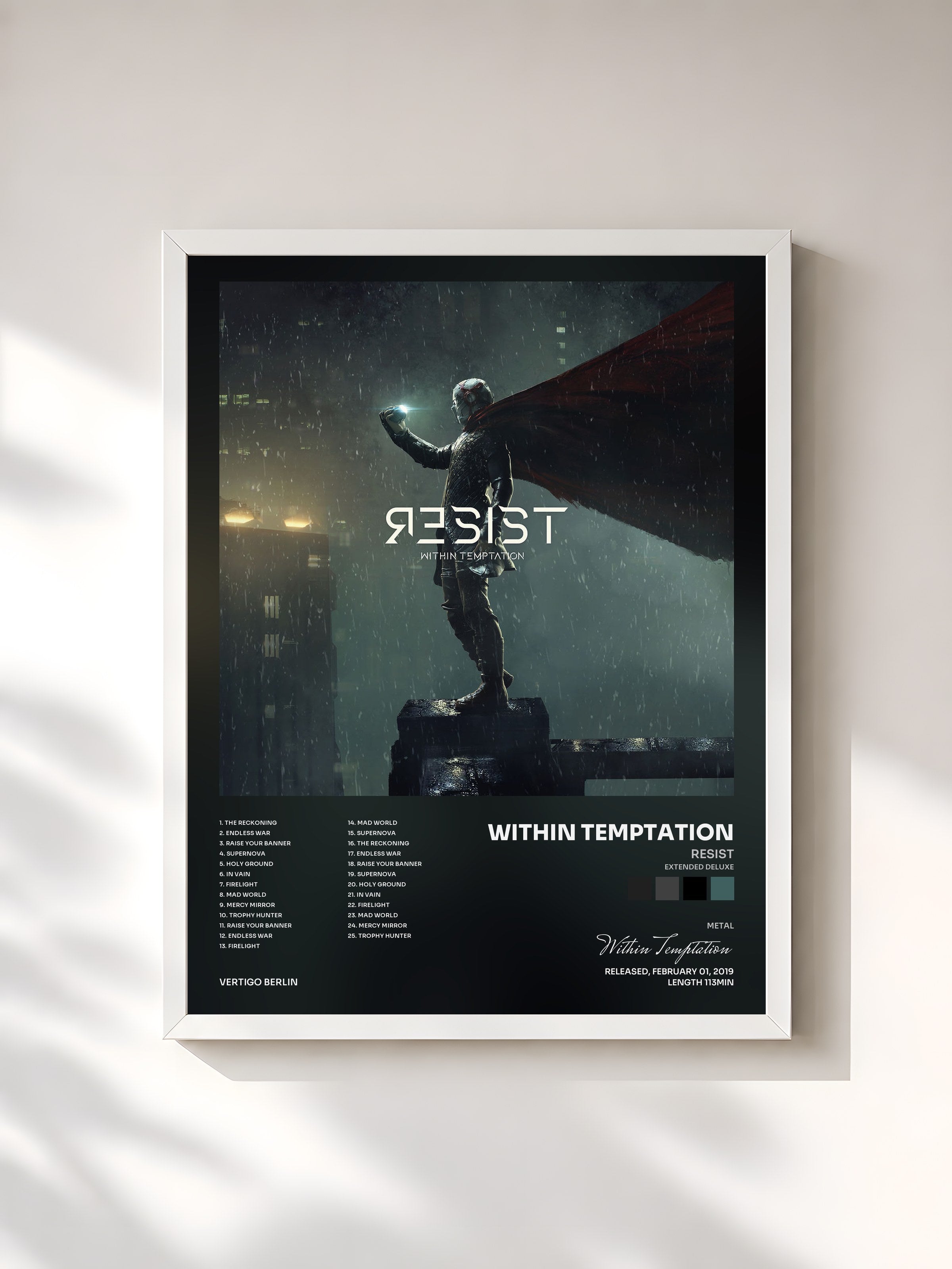 #blanc Tableau de l'album Resist (Extended Deluxe) de Within Temptation, cadre blanc, imprimé et encadré en France