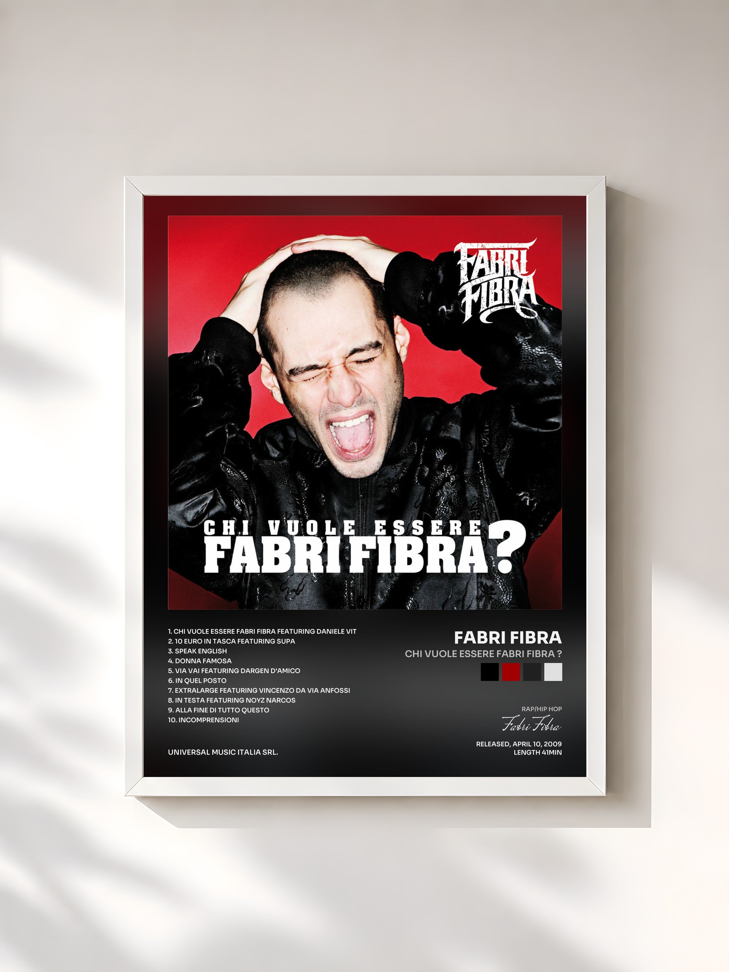 #blanc Tableau de l'album Chi Vuole Essere Fabri Fibra ? de Fabri Fibra, cadre blanc, imprimé et encadré en France