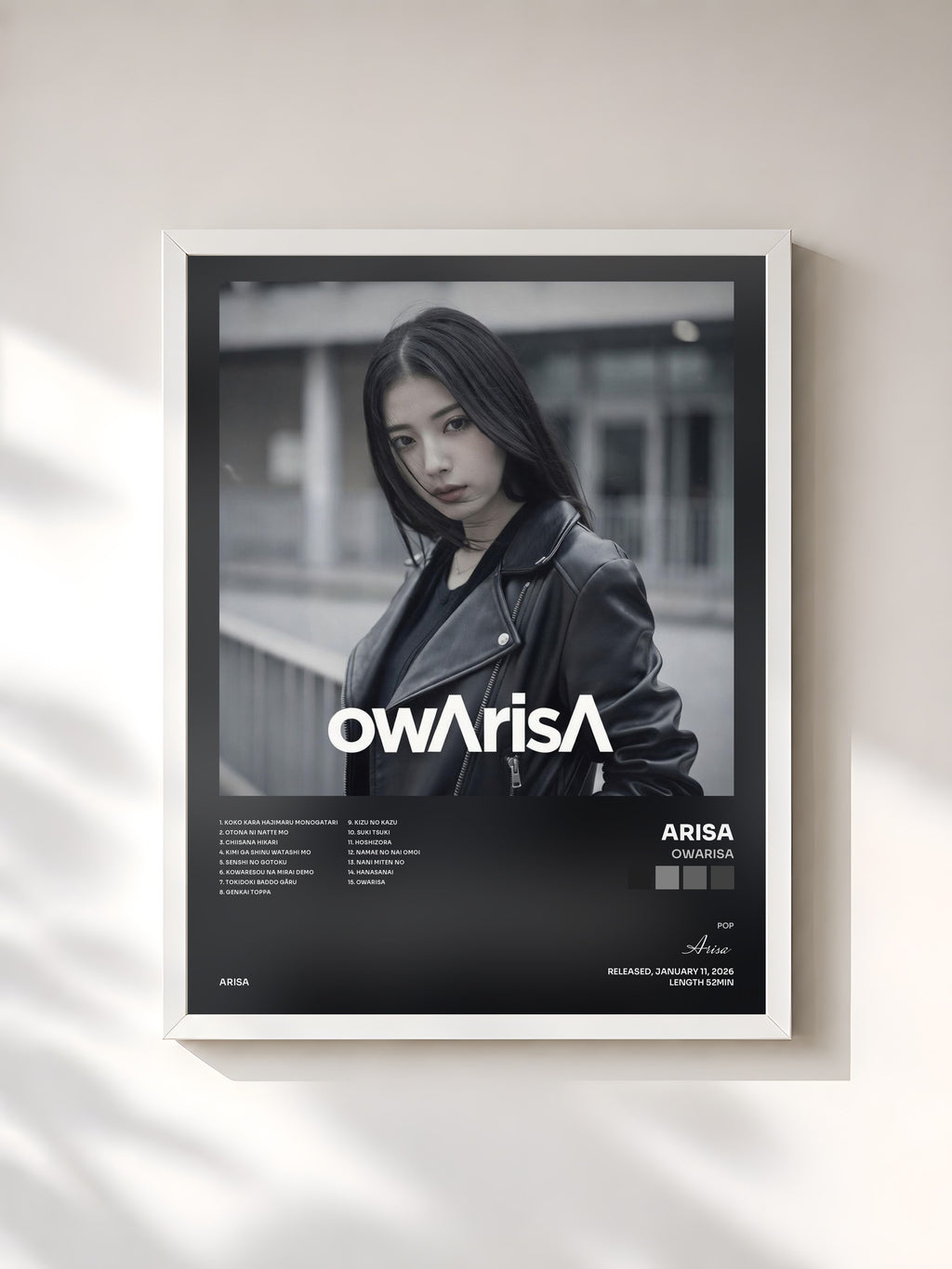 #blanc Tableau de l'album owArisA de Arisa, cadre blanc, imprimé et encadré en France