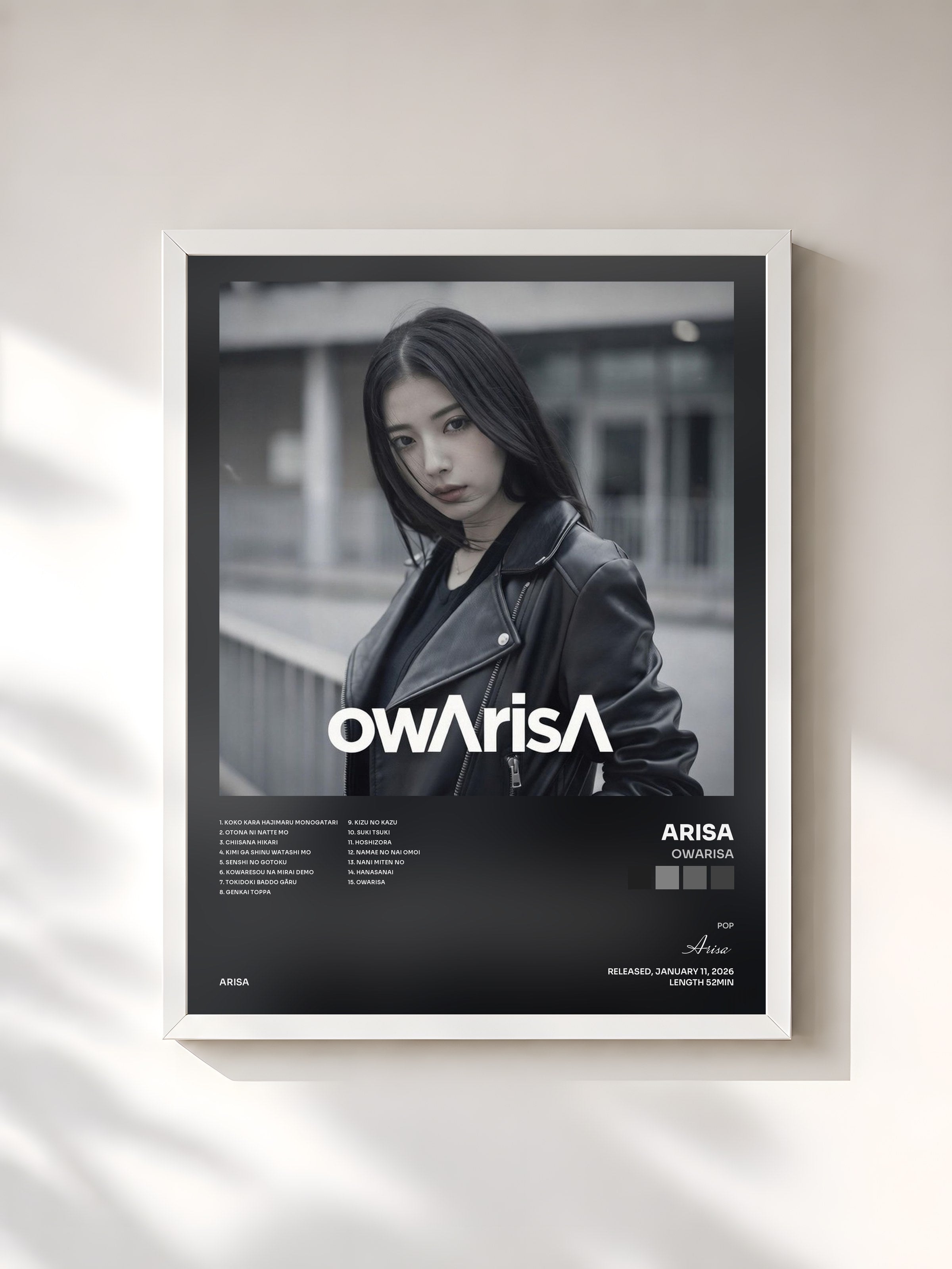 #blanc Tableau de l'album owArisA de Arisa, cadre blanc, imprimé et encadré en France