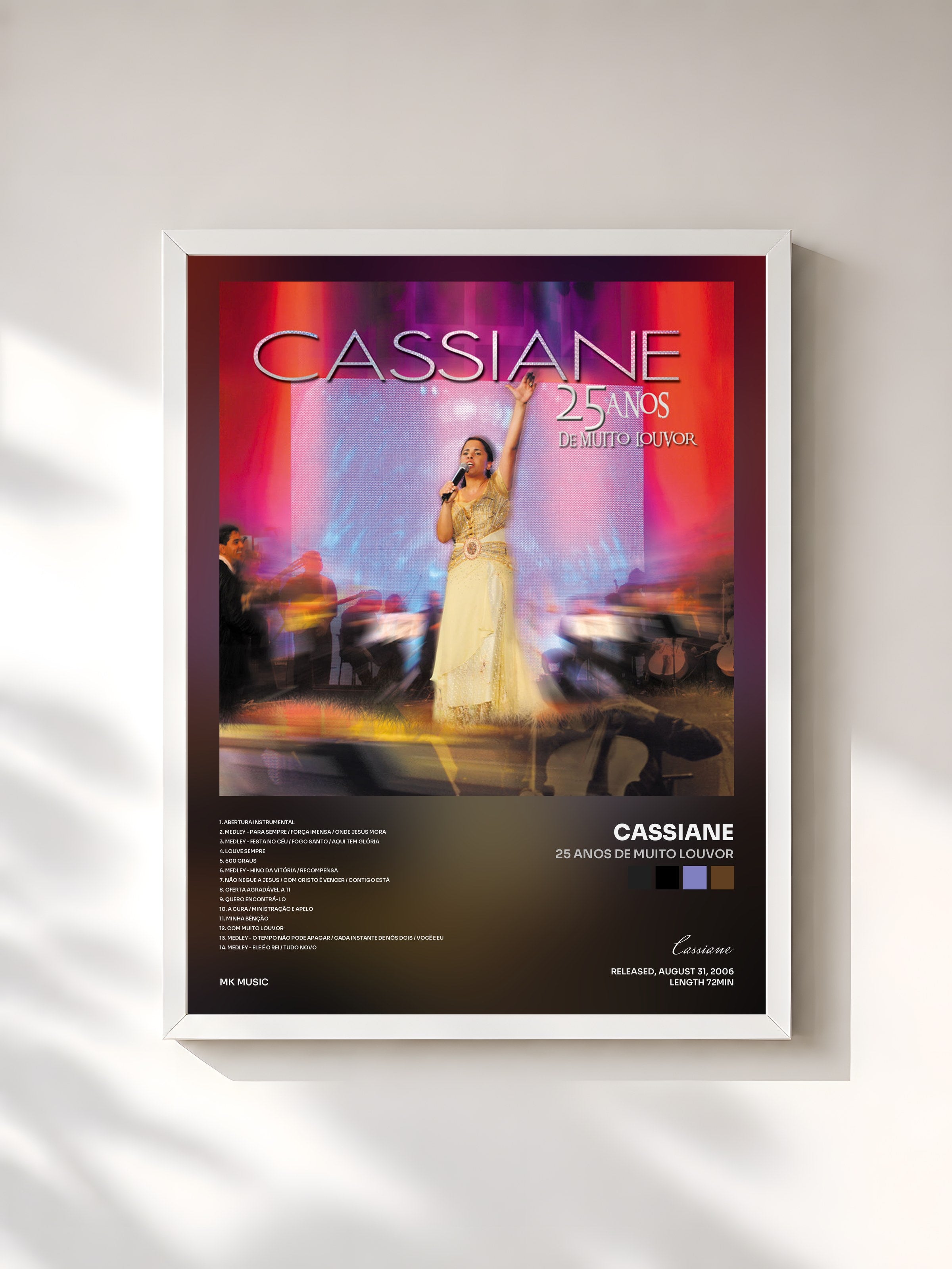 #blanc Tableau de l'album 25 Anos de Muito Louvor de Cassiane, cadre blanc, imprimé et encadré en France