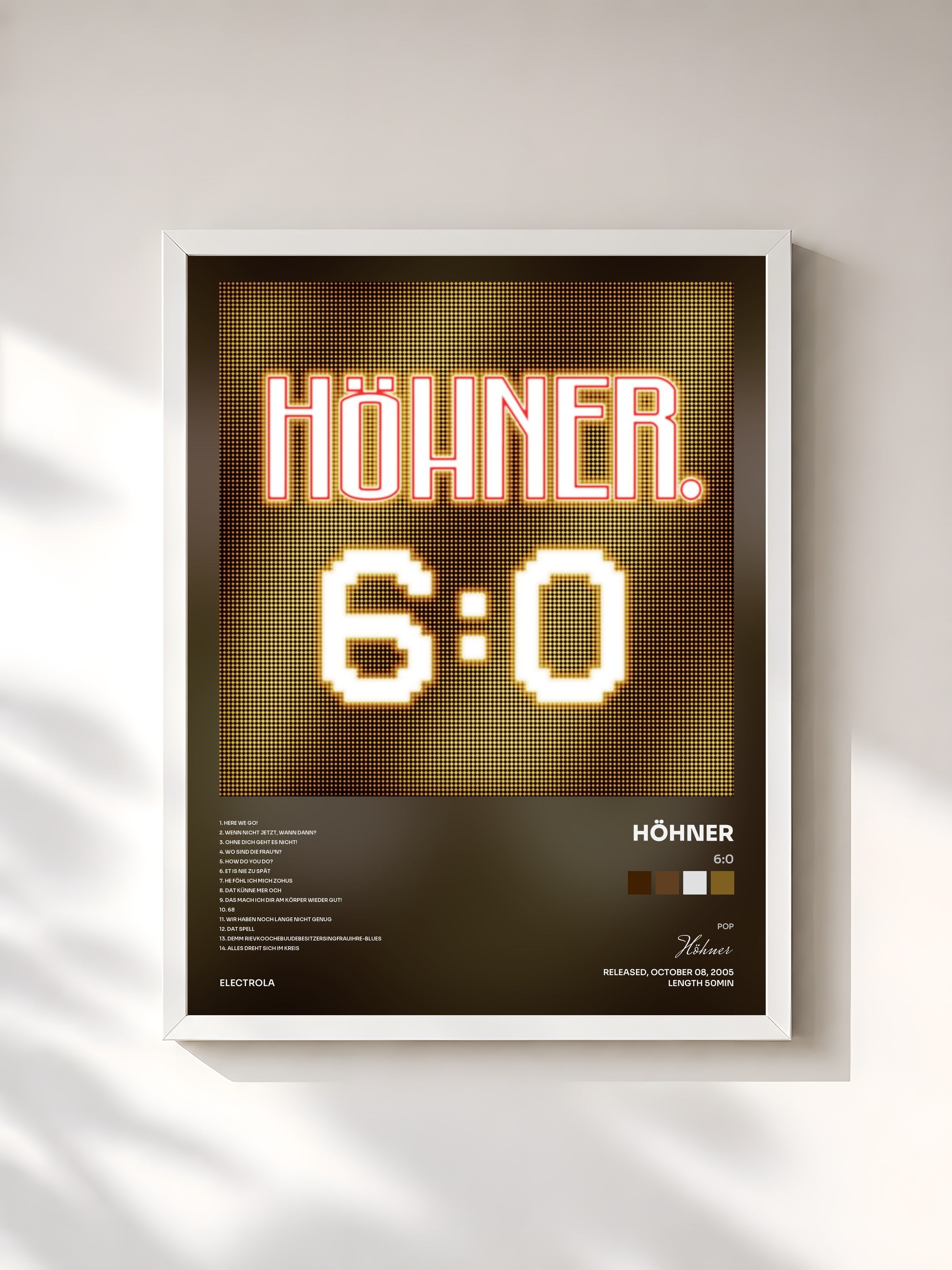 #blanc Tableau de l'album 6:0 de Höhner, cadre blanc, imprimé et encadré en France
