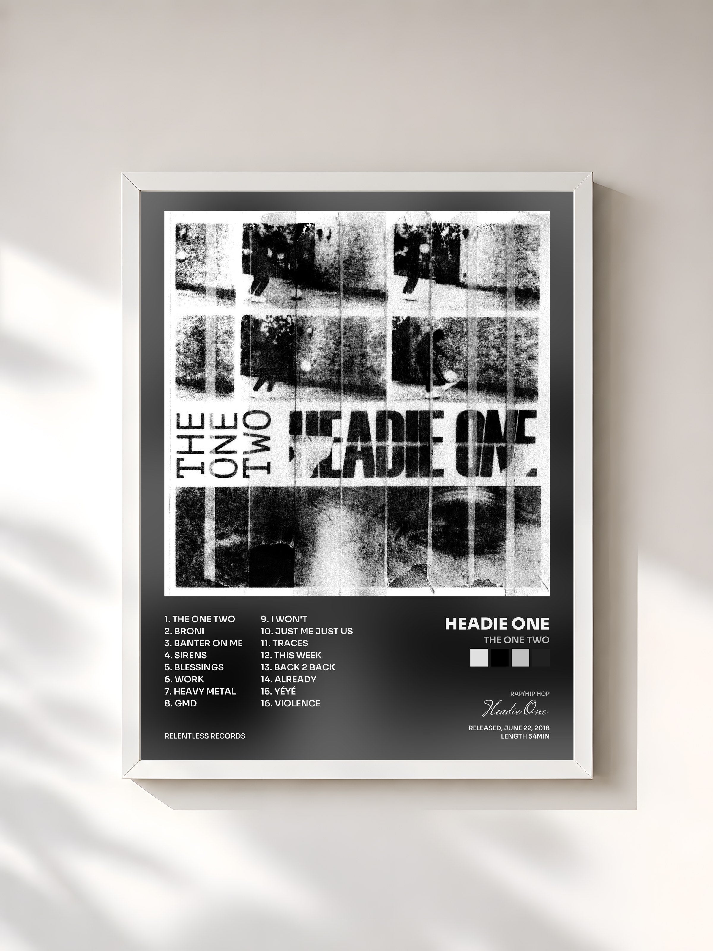 #blanc Tableau de l'album The One Two de Headie One, cadre blanc, imprimé et encadré en France