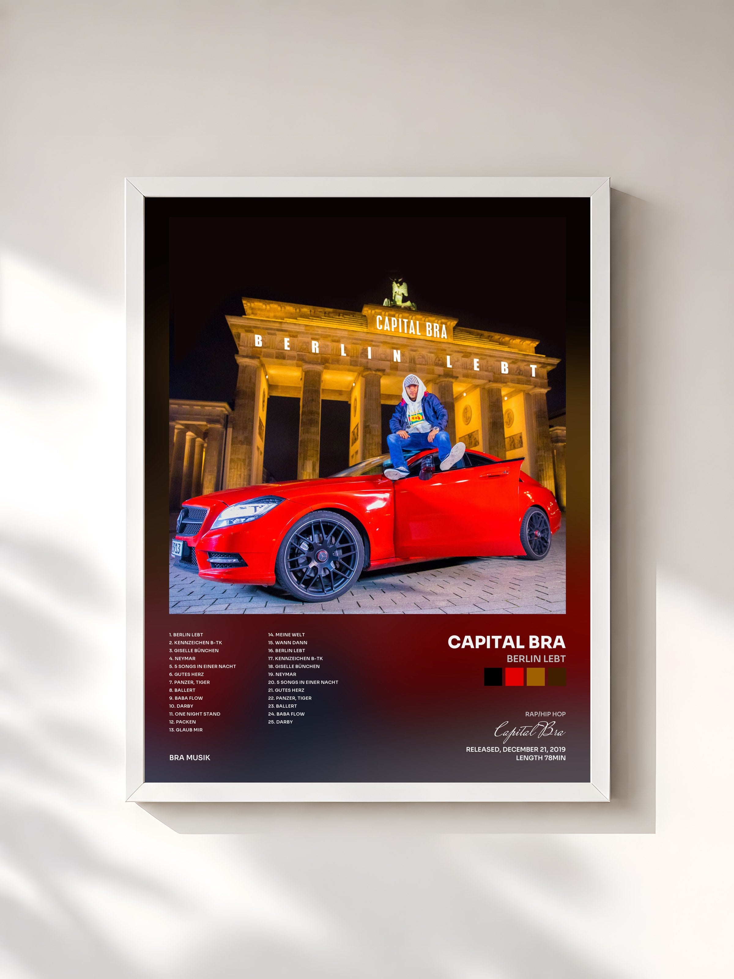 #blanc Tableau de l'album Berlin lebt de Capital Bra, cadre blanc, imprimé et encadré en France