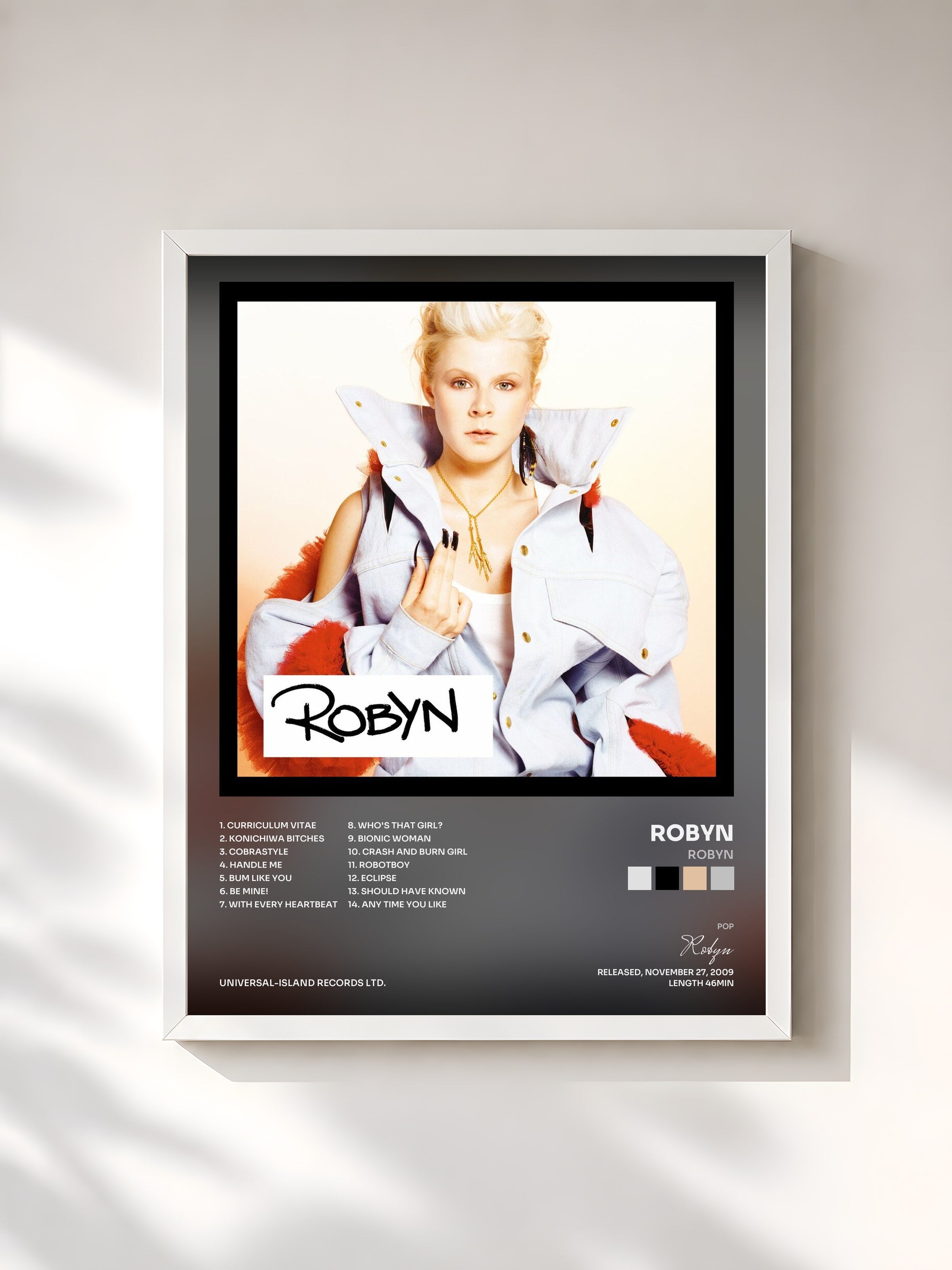 #blanc Tableau de l'album Robyn de Robyn, cadre blanc, imprimé et encadré en France