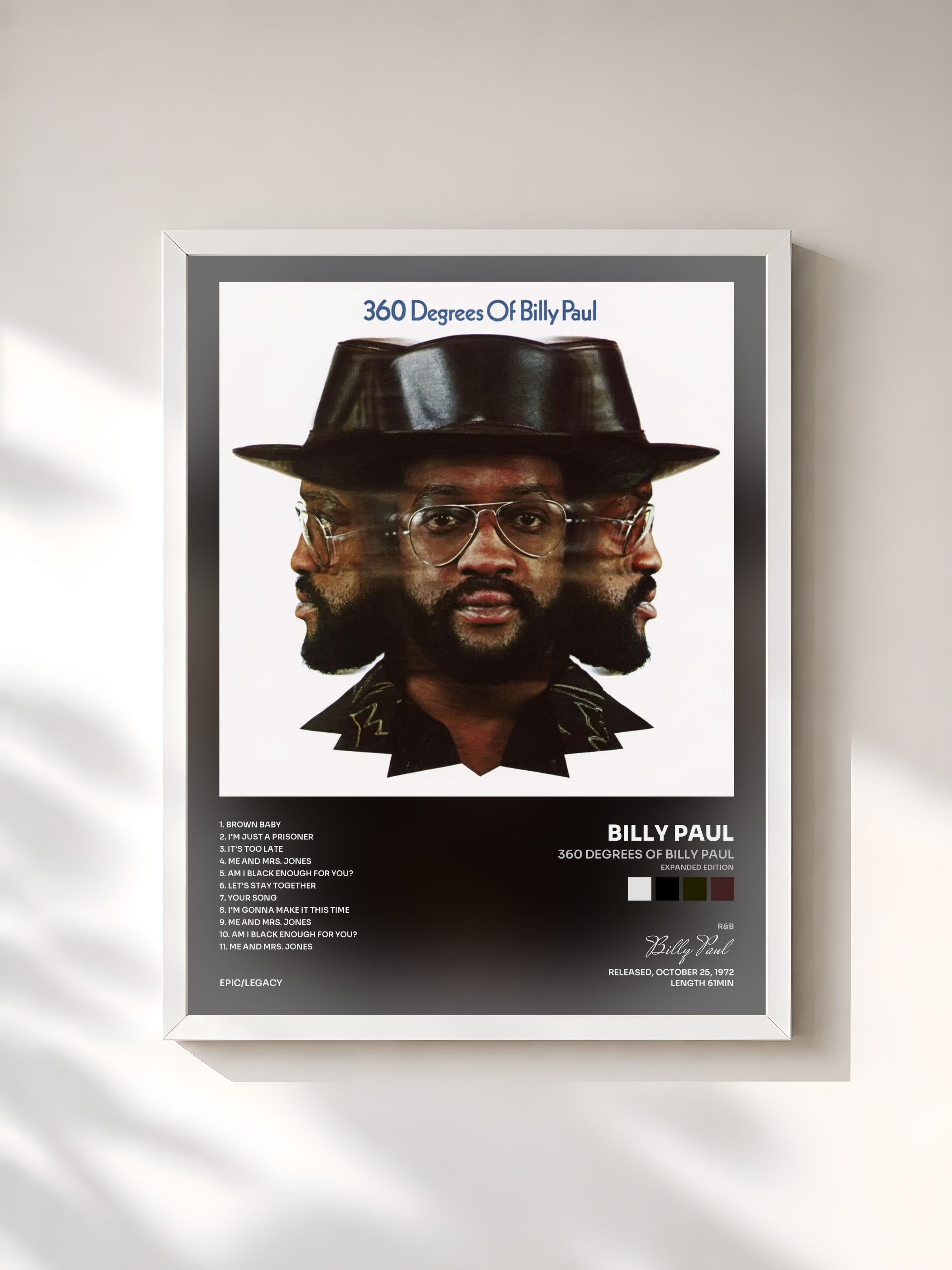 #blanc Tableau de l'album 360 Degrees of Billy Paul (Expanded Edition) de Billy Paul, cadre blanc, imprimé et encadré en France