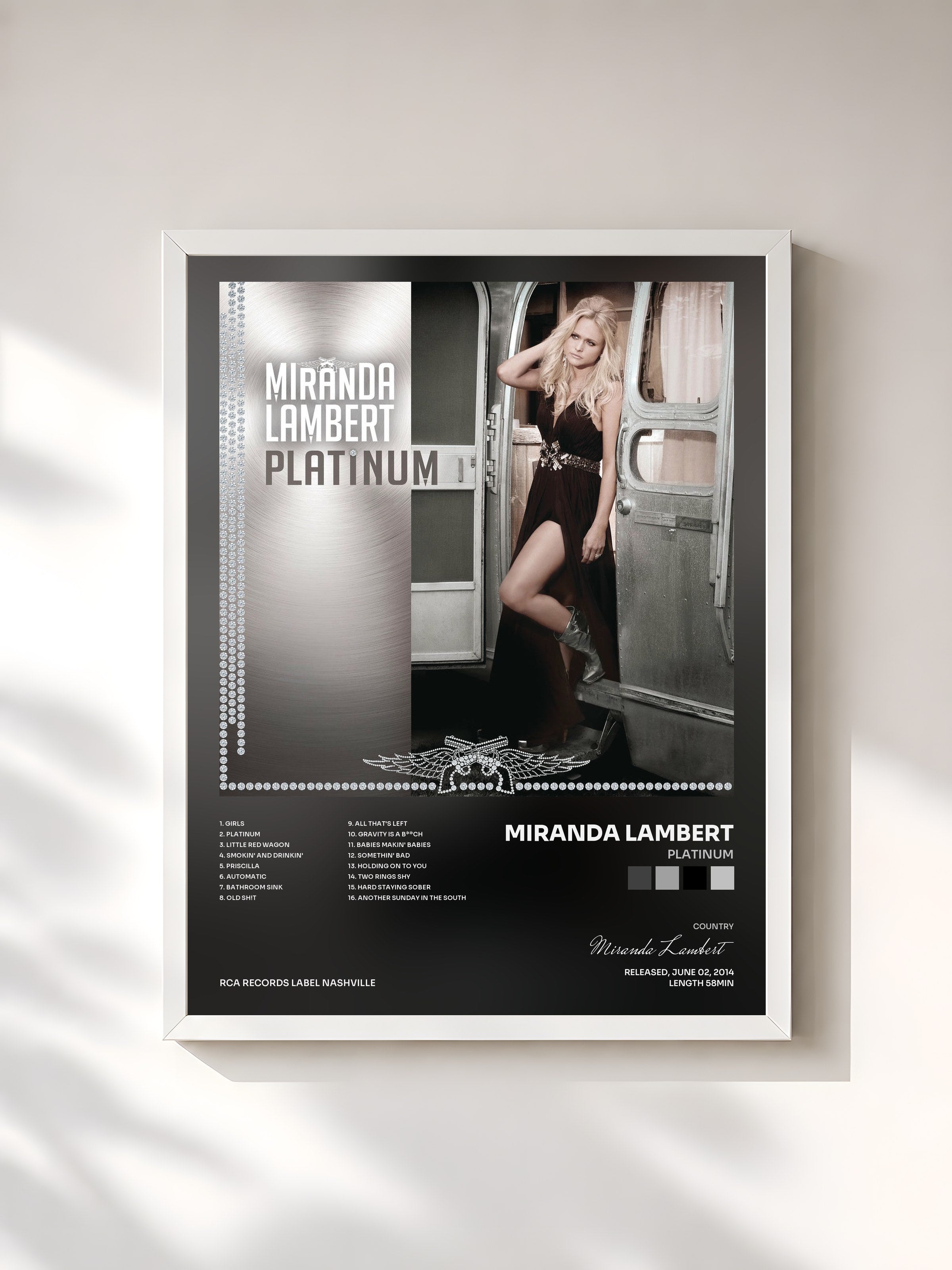 #blanc Tableau de l'album Platinum de Miranda Lambert, cadre blanc, imprimé et encadré en France