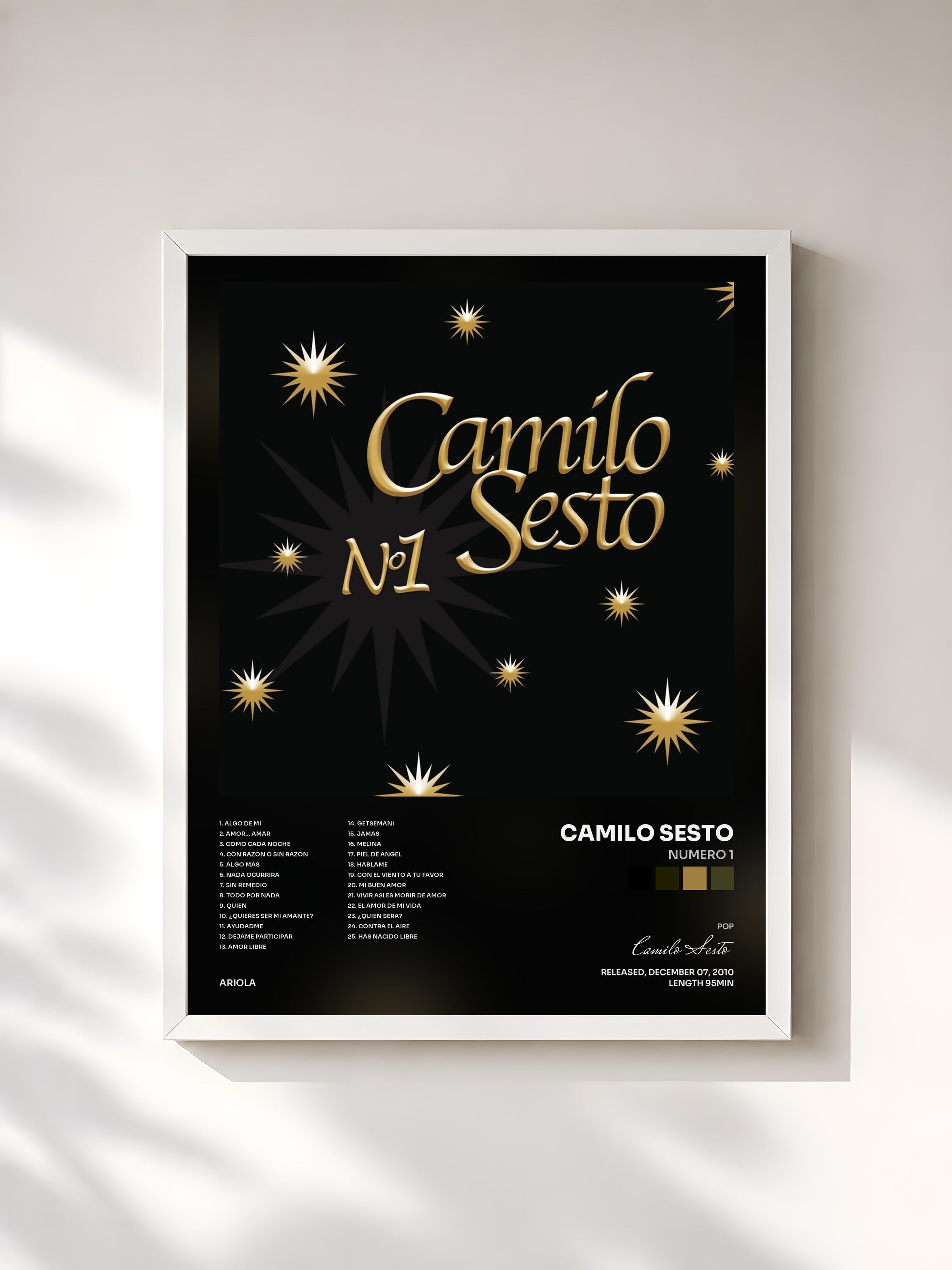 #blanc Tableau de l'album Numero 1 de Camilo Sesto, cadre blanc, imprimé et encadré en France