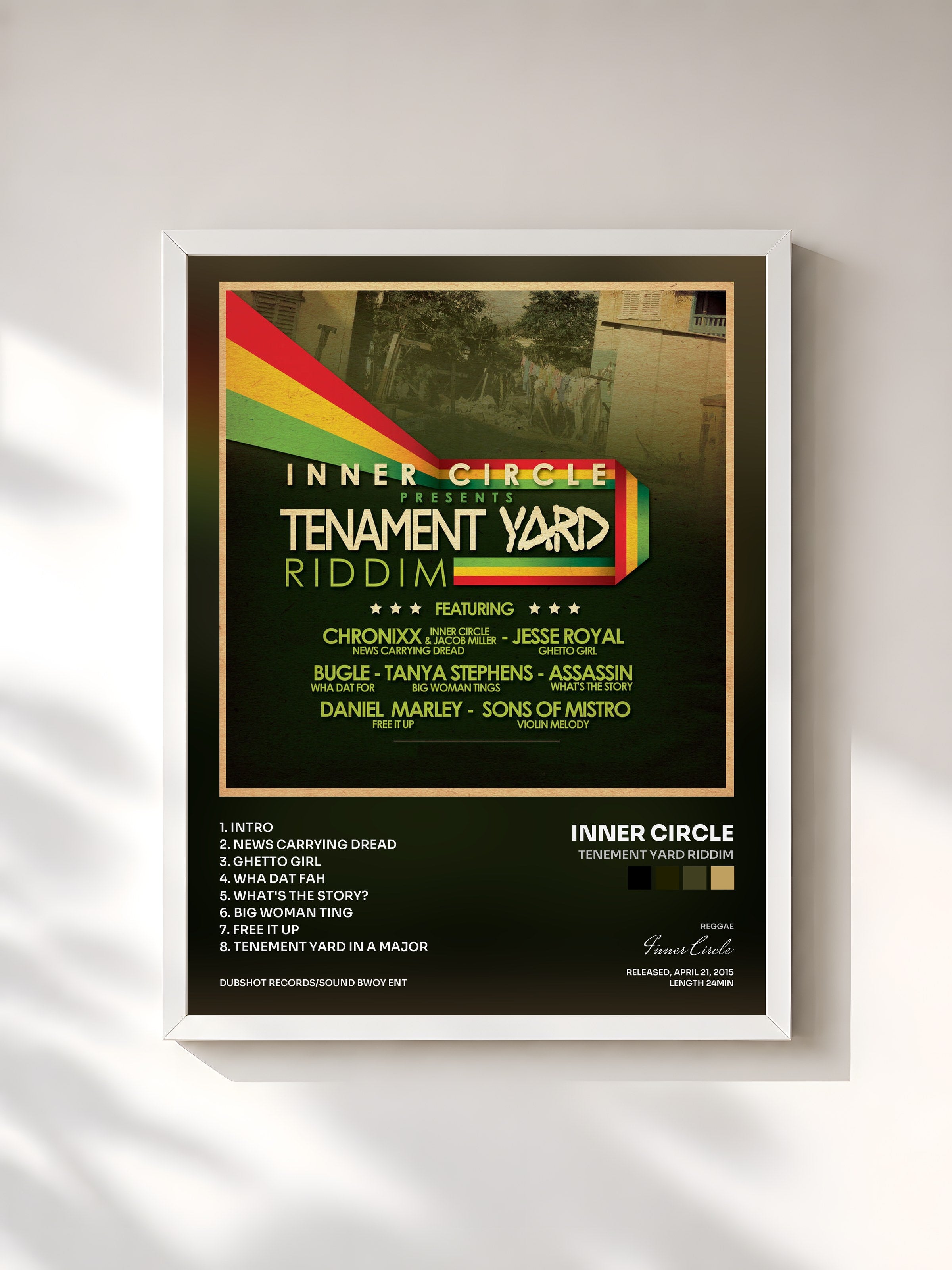 #blanc Tableau de l'album Tenement Yard Riddim de Inner Circle, cadre blanc, imprimé et encadré en France