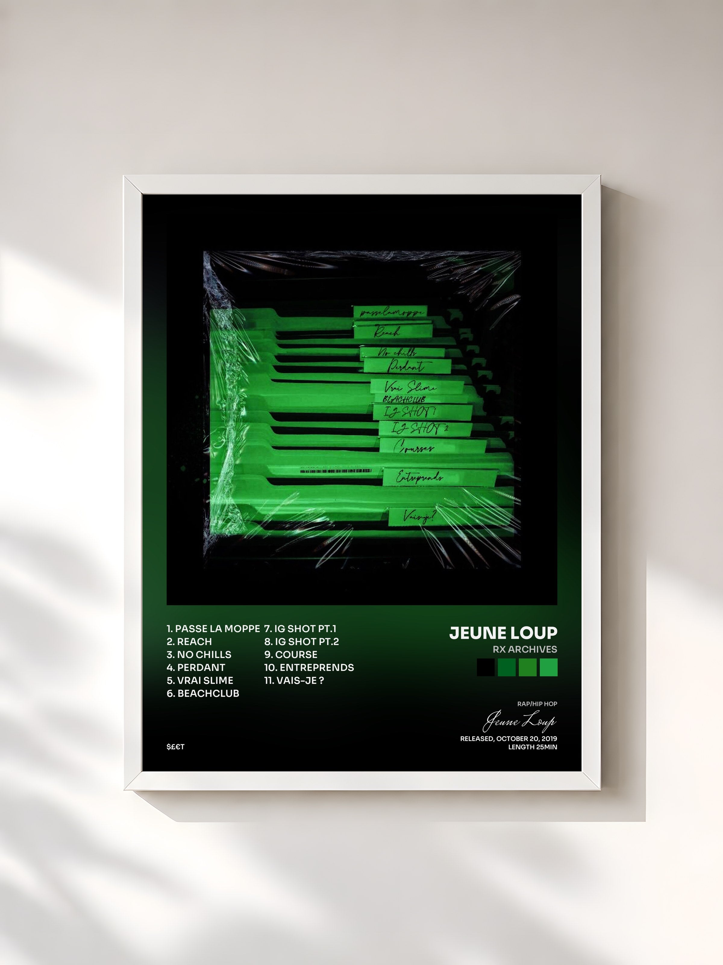 #blanc Tableau de l'album Rx archives de Jeune Loup, cadre blanc, imprimé et encadré en France