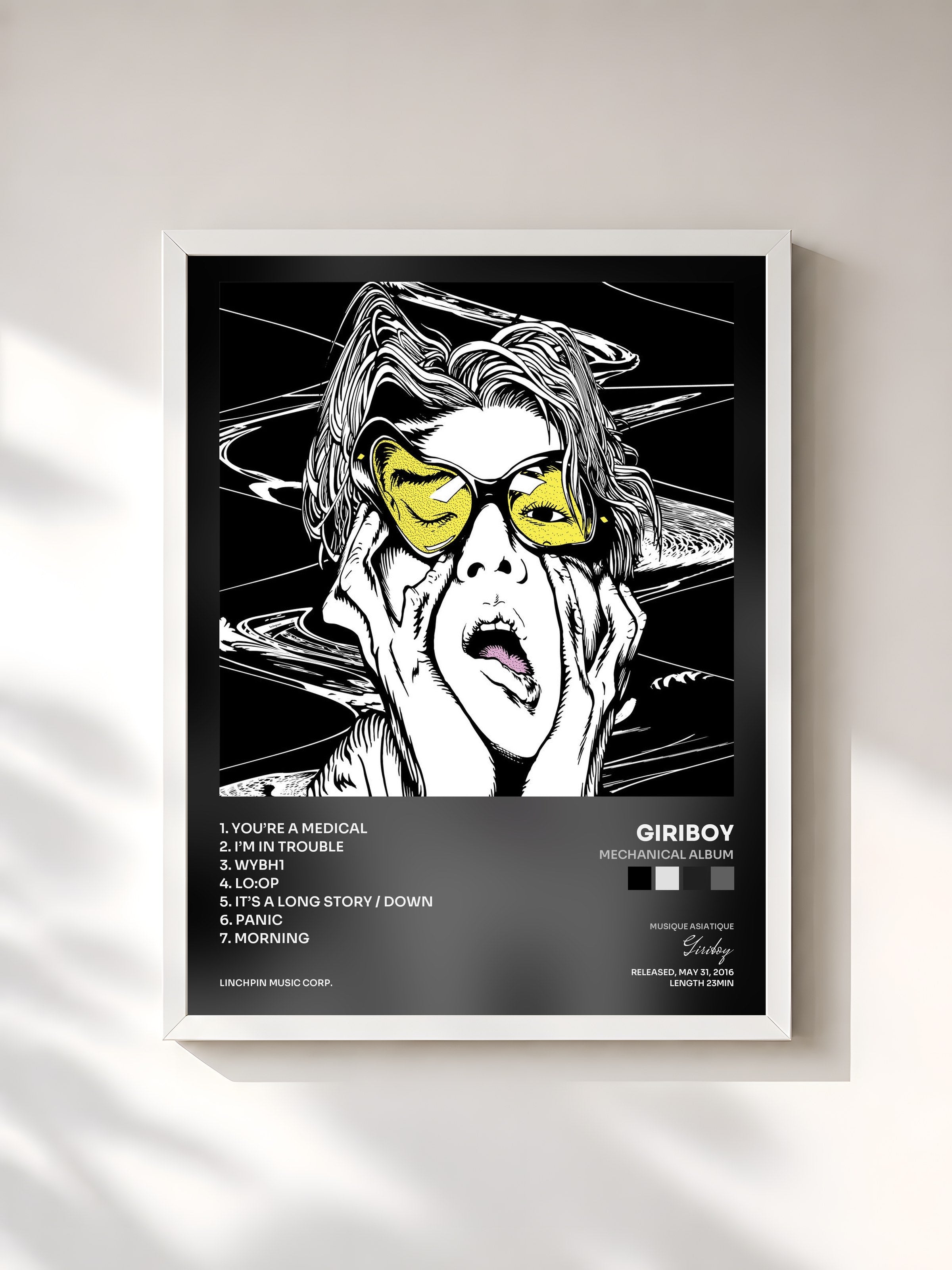 #blanc Tableau de l'album Mechanical Album de Giriboy, cadre blanc, imprimé et encadré en France