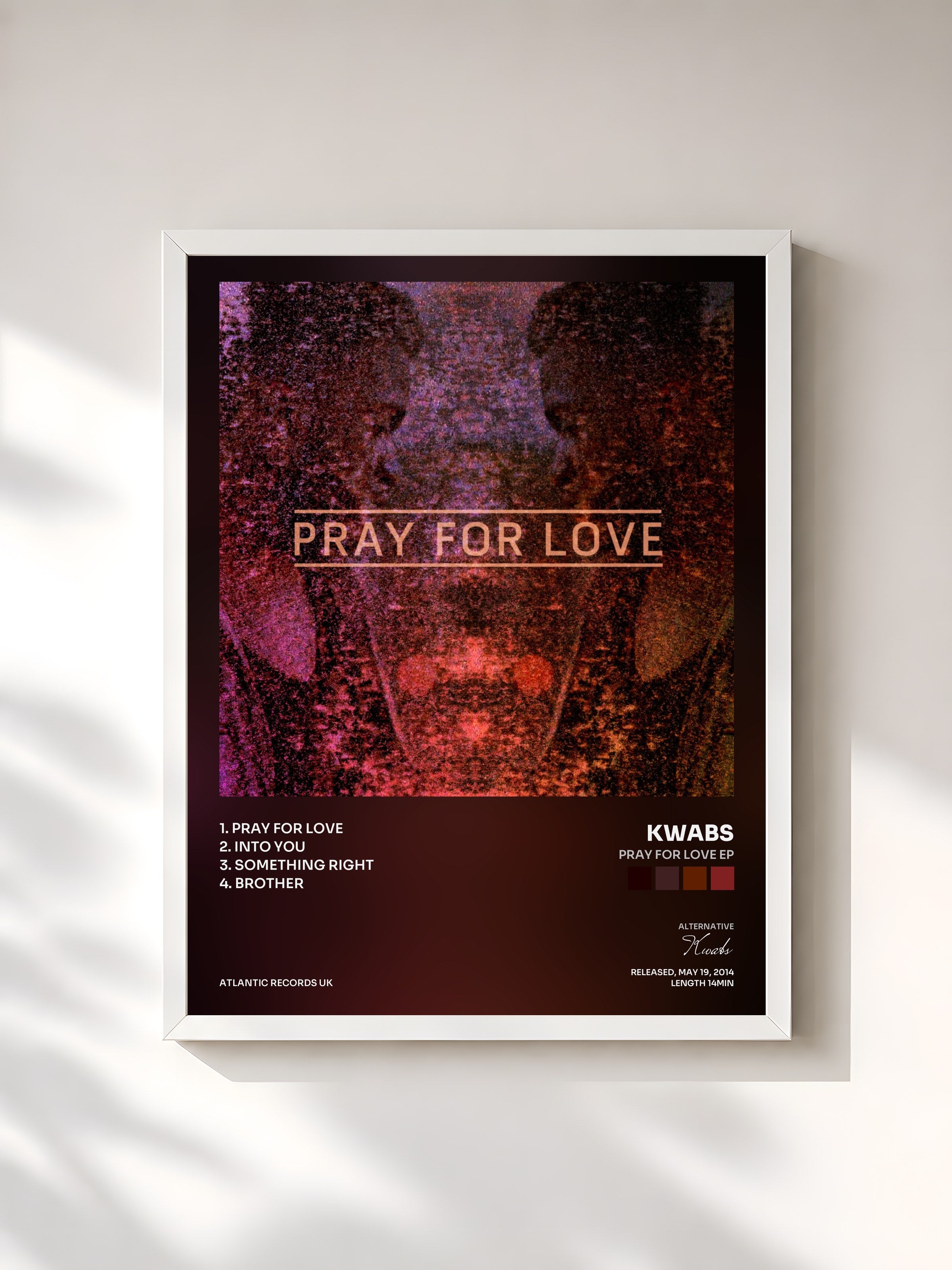 #blanc Tableau de l'album Pray For Love EP de Kwabs, cadre blanc, imprimé et encadré en France